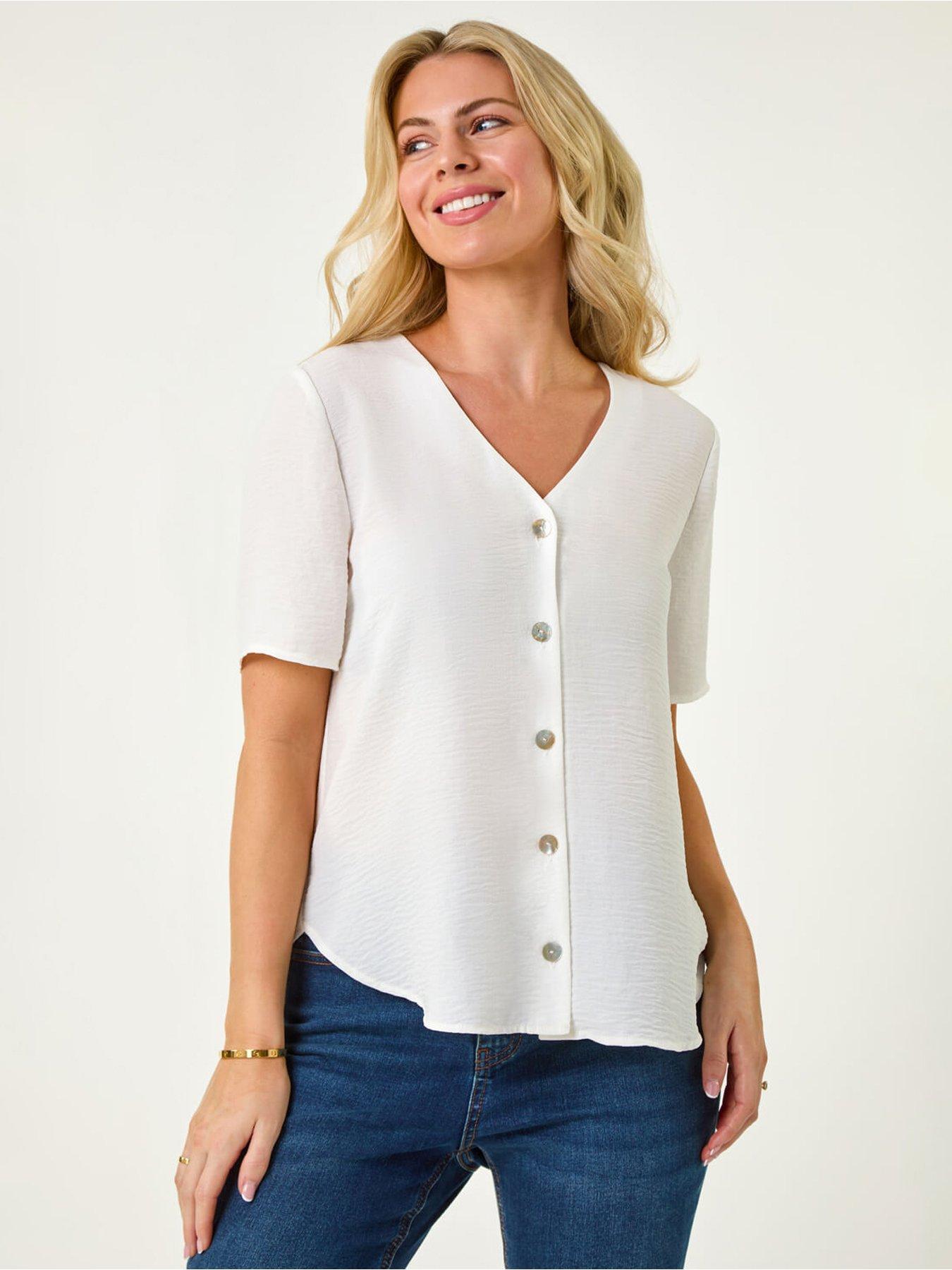 Roman Petite V-neck Button Through Blouse