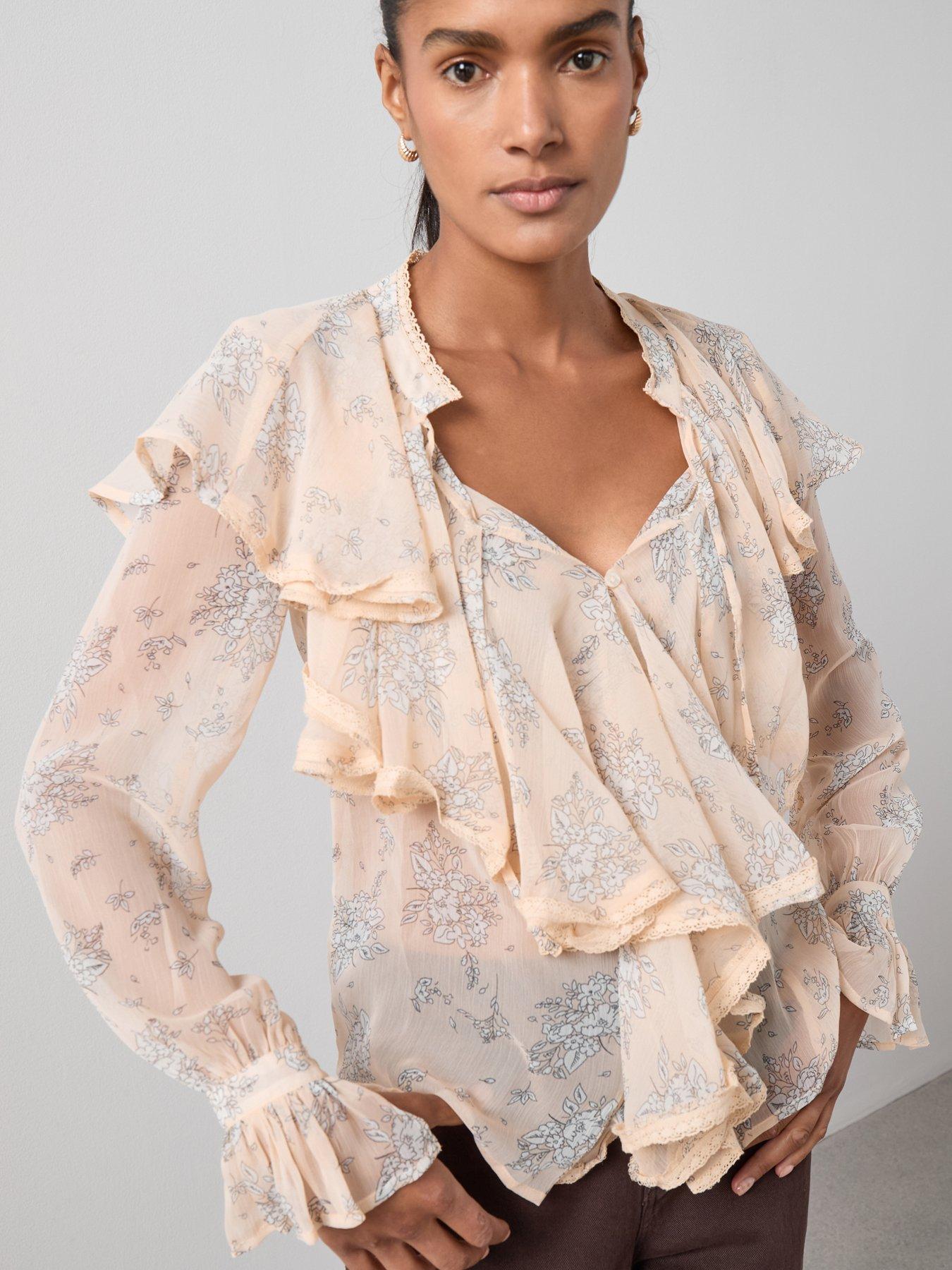 Image 1 of 6 of The Very Collection Ruffle Detail Chiffon Blouse - Cream&nbsp;