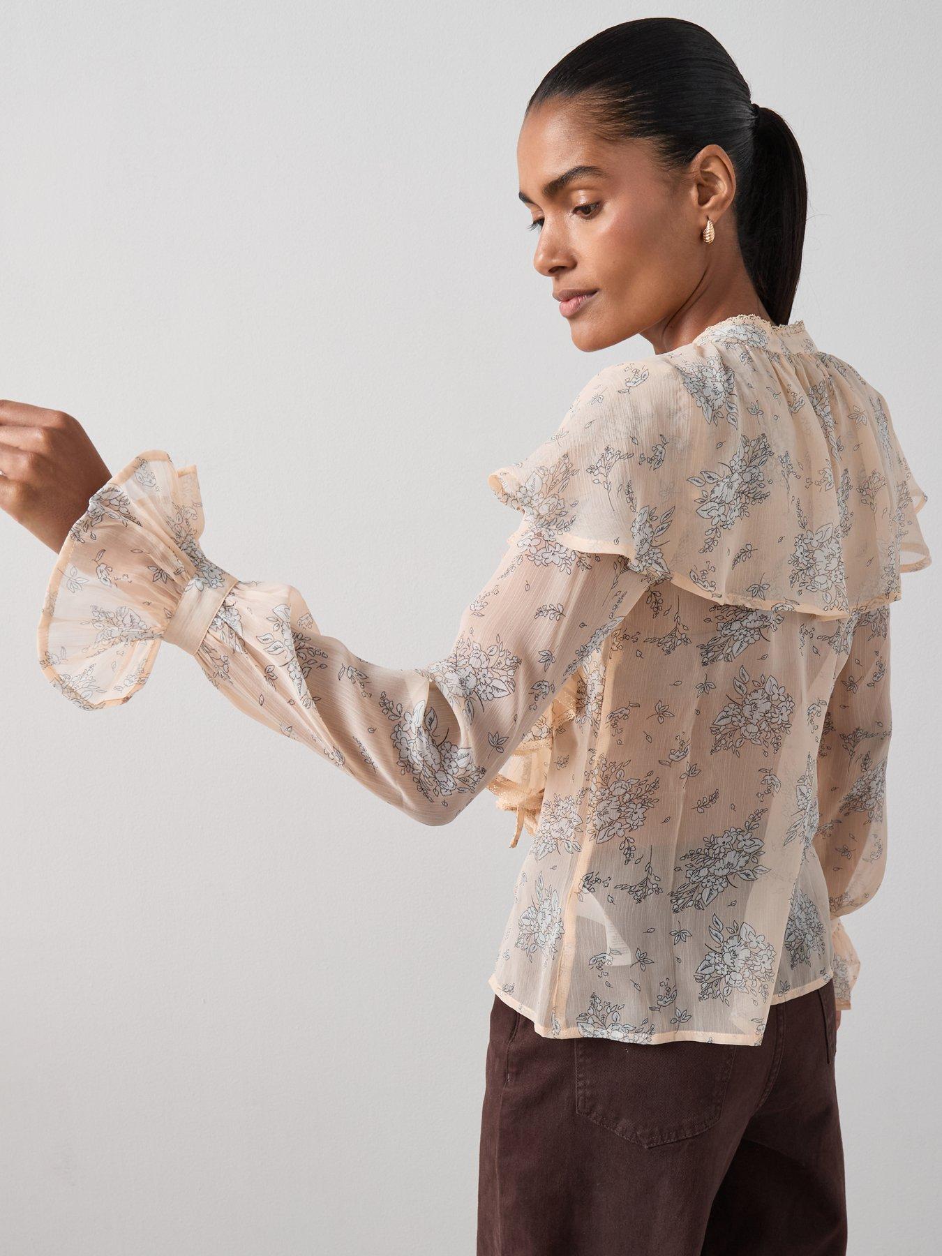 Image 2 of 6 of The Very Collection Ruffle Detail Chiffon Blouse - Cream&nbsp;