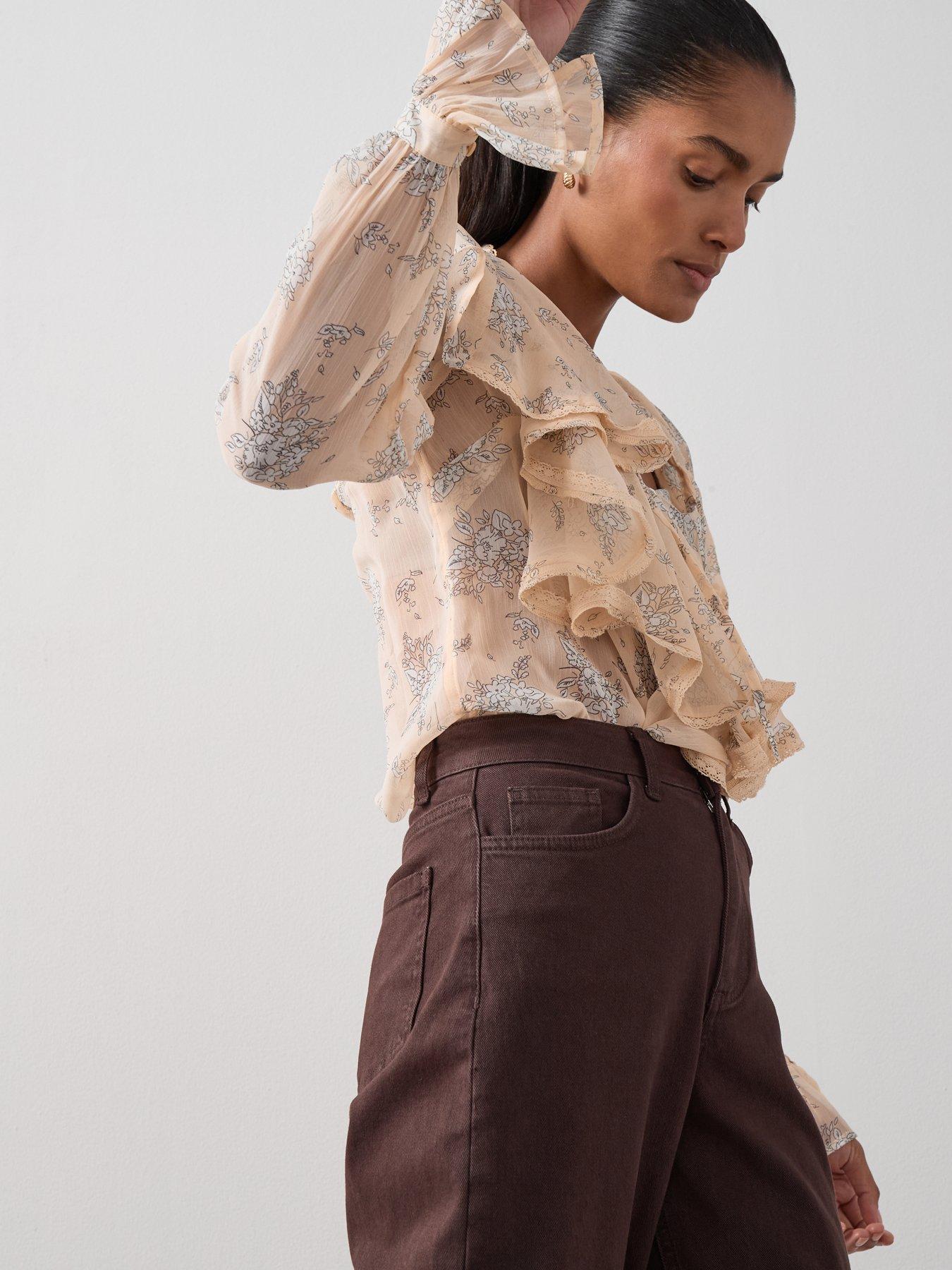 Image 4 of 6 of The Very Collection Ruffle Detail Chiffon Blouse - Cream&nbsp;