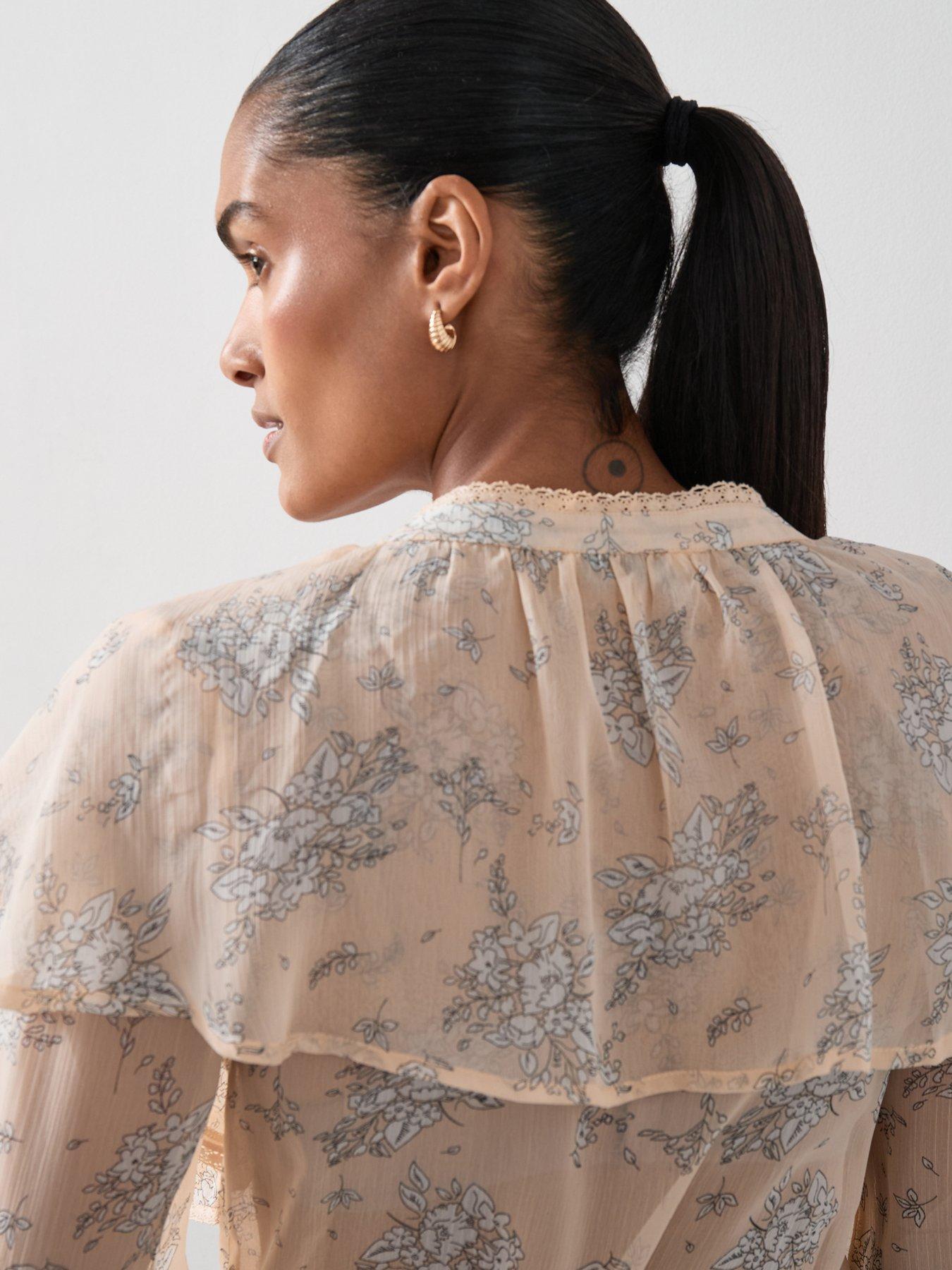 Image 6 of 6 of The Very Collection Ruffle Detail Chiffon Blouse - Cream&nbsp;