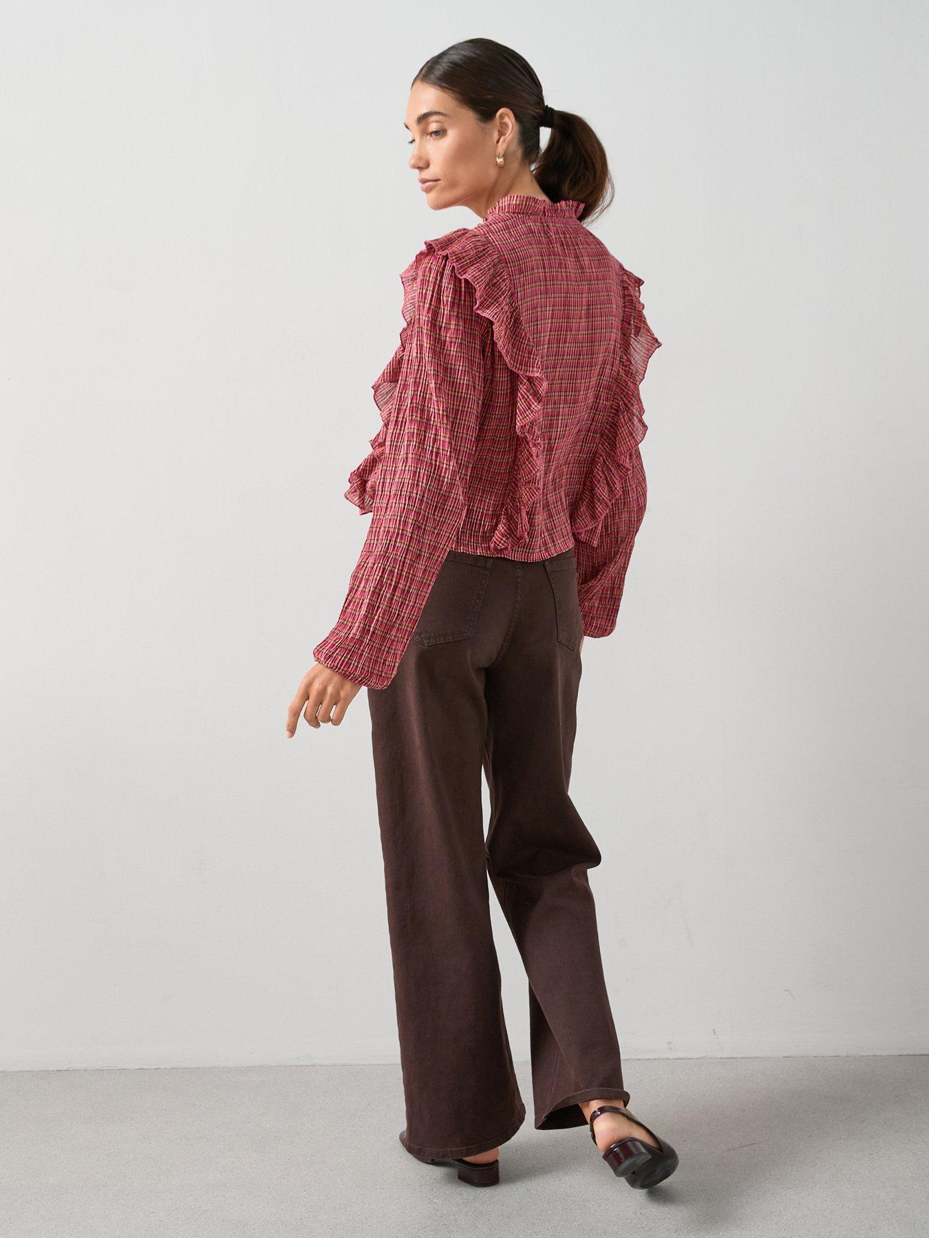Image 2 of 6 of The Very Collection Ruffle Detail Checked Shirt - Red
