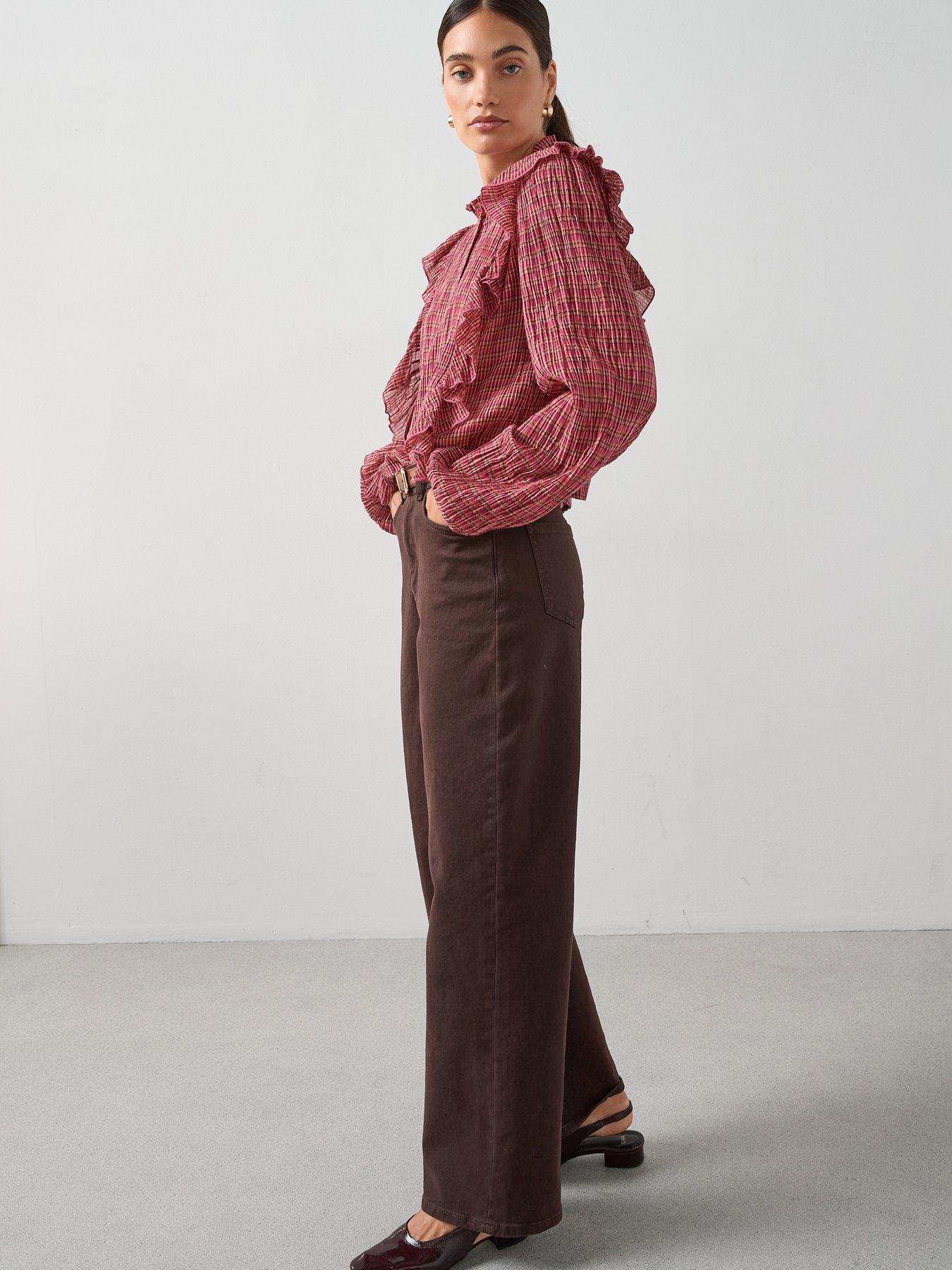 Image 6 of 6 of The Very Collection Ruffle Detail Checked Shirt - Red