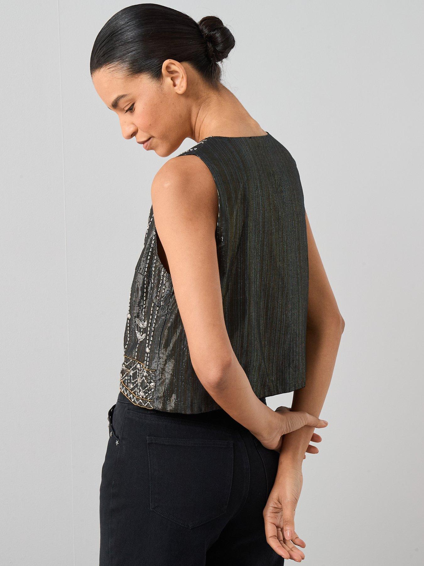 Image 2 of 7 of The Very Collection Embellished Tie Front Waist Coat - Black