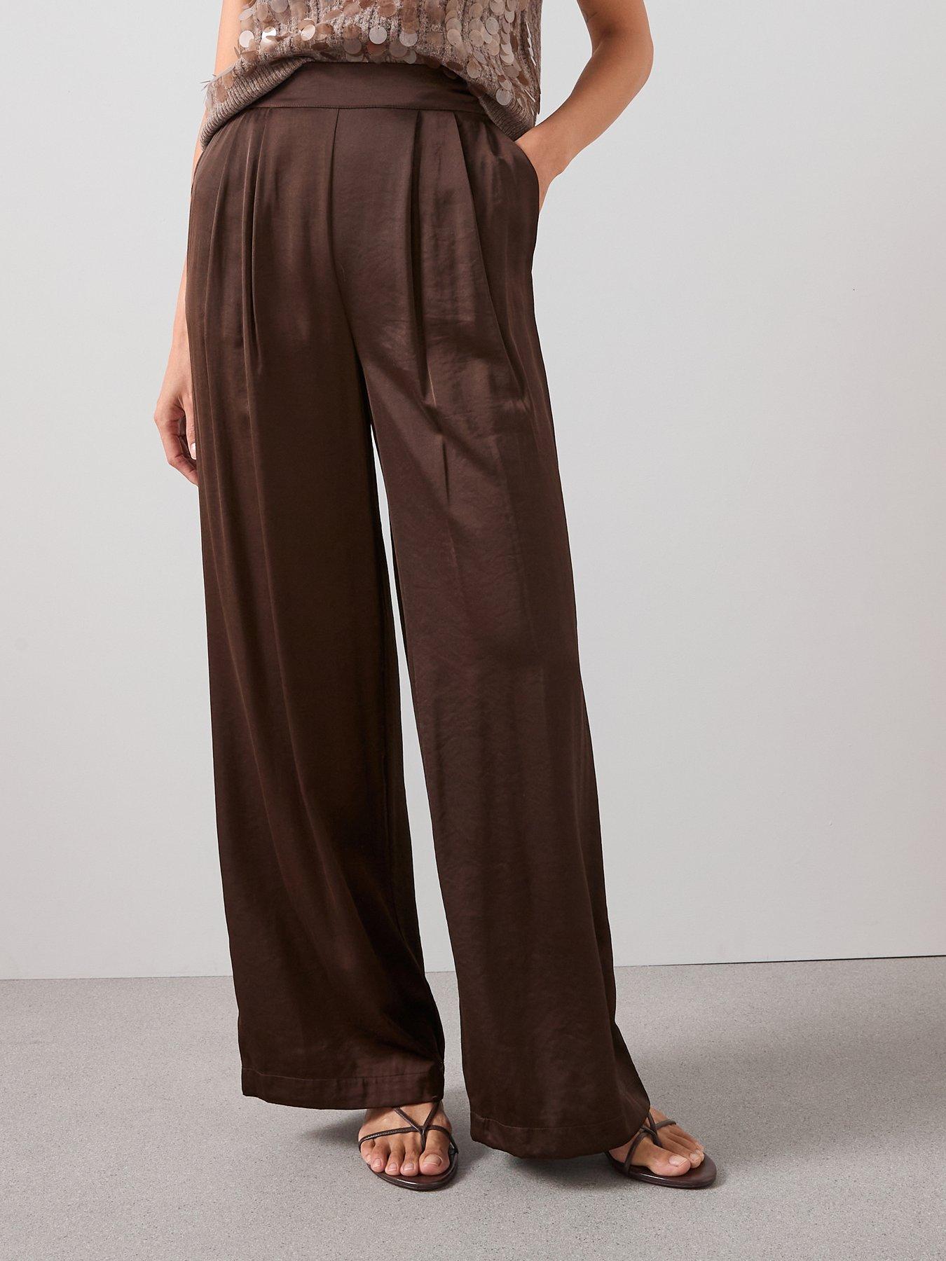 The Very Collection Satin Pleated Trousers - Brown