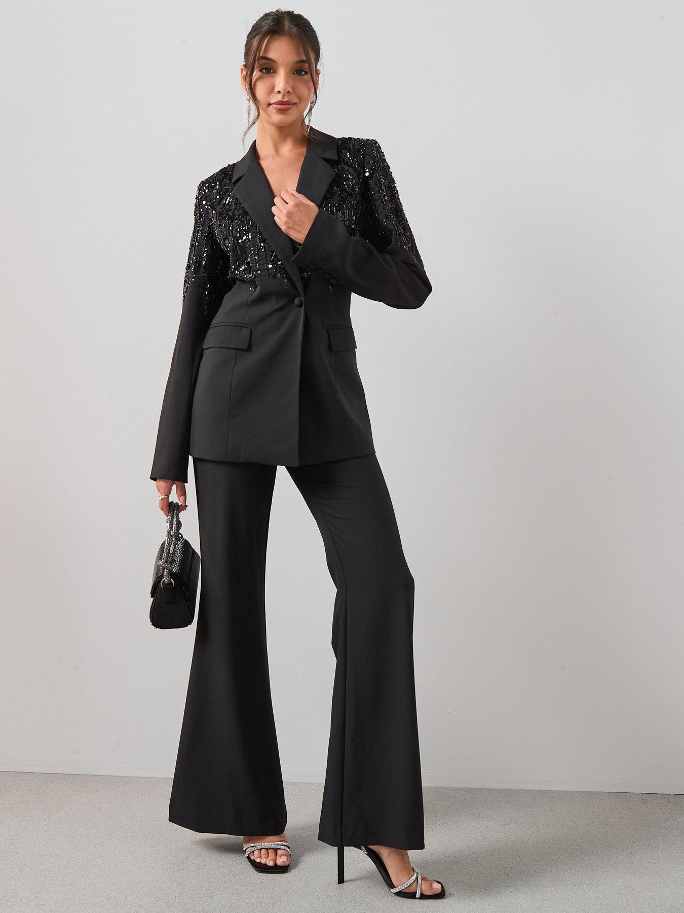  image of the-very-collection-slim-flare-trouser-co-ord-black