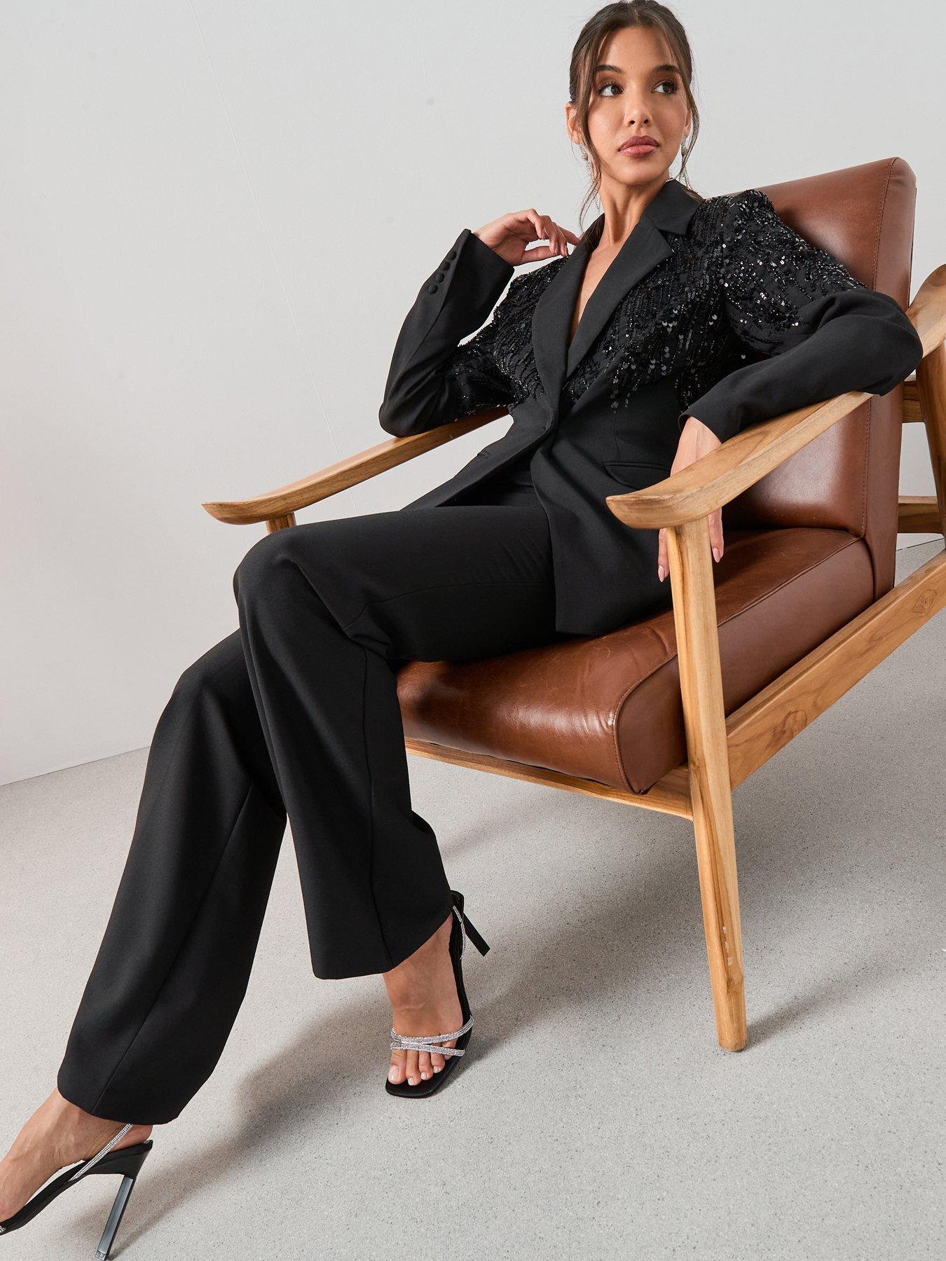  image of the-very-collection-slim-flare-trouser-co-ord-black