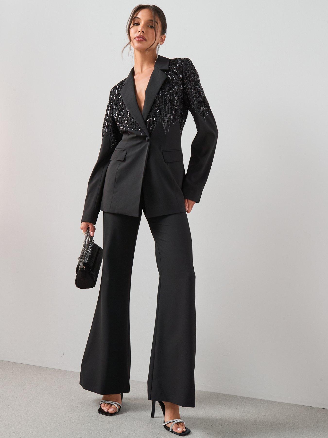  image of the-very-collection-slim-flare-trouser-co-ord-black