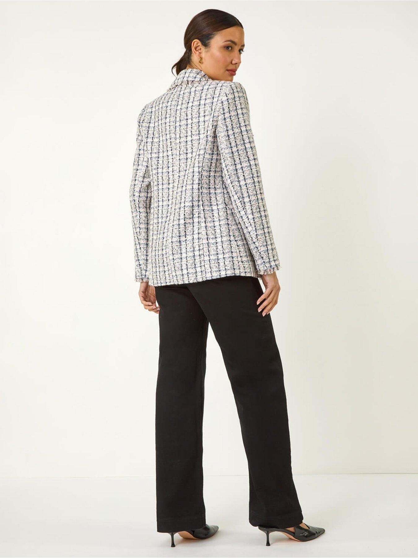  image of roman-check-frayed-edge-boucle-button-jacket-multi