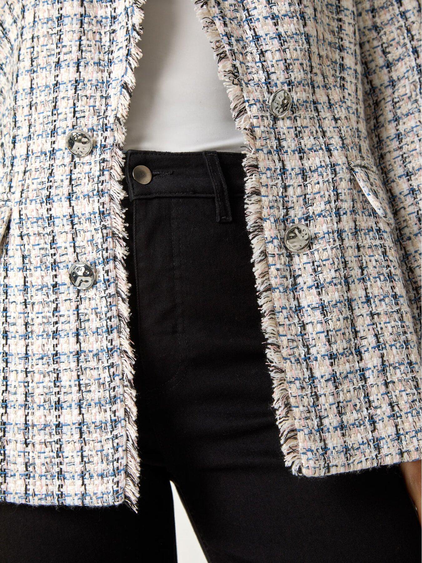  image of roman-check-frayed-edge-boucle-button-jacket-multi