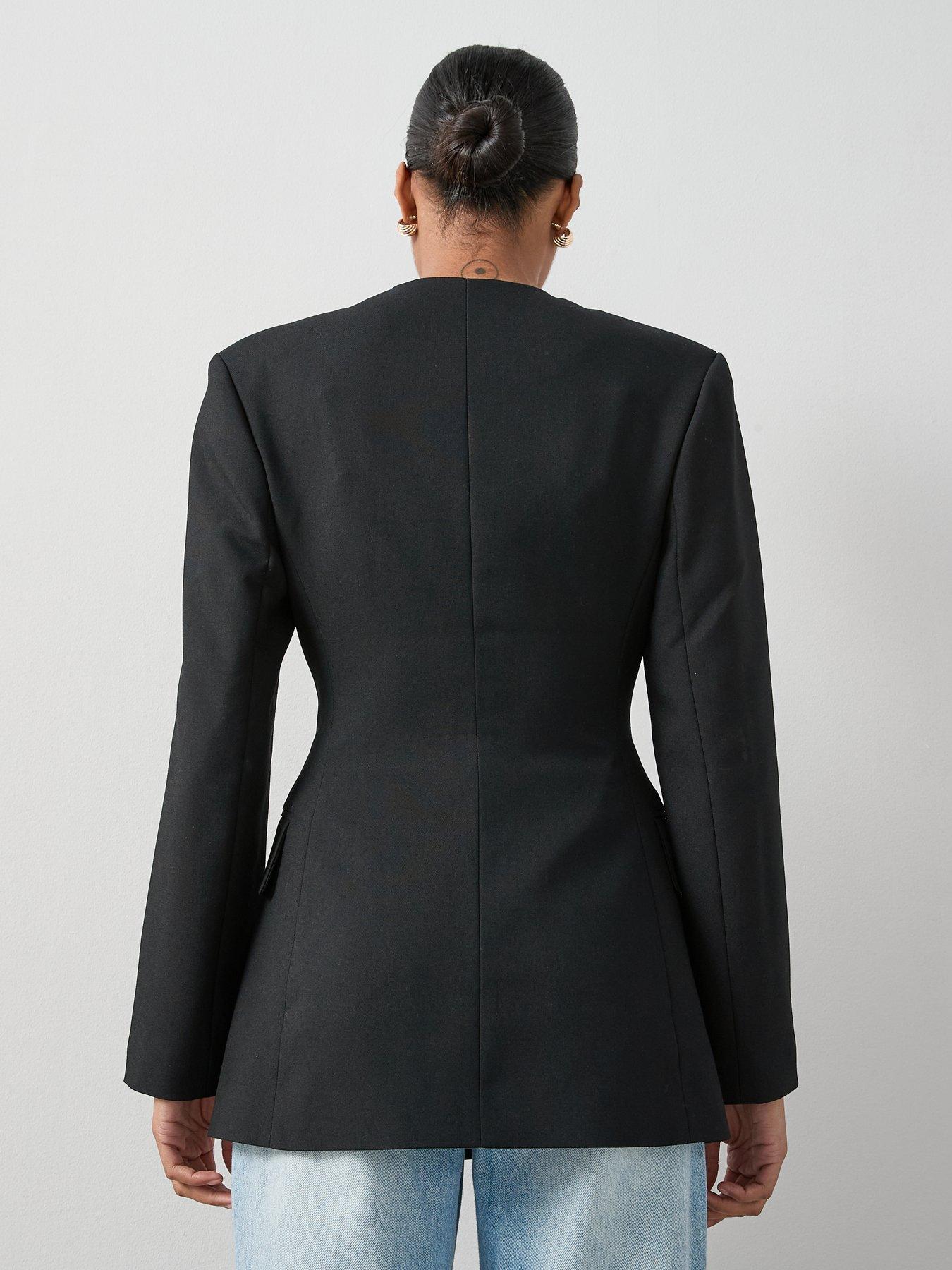 Image 2 of 7 of The Very Collection Structured Round Neck Double Breasted Blazer - Black