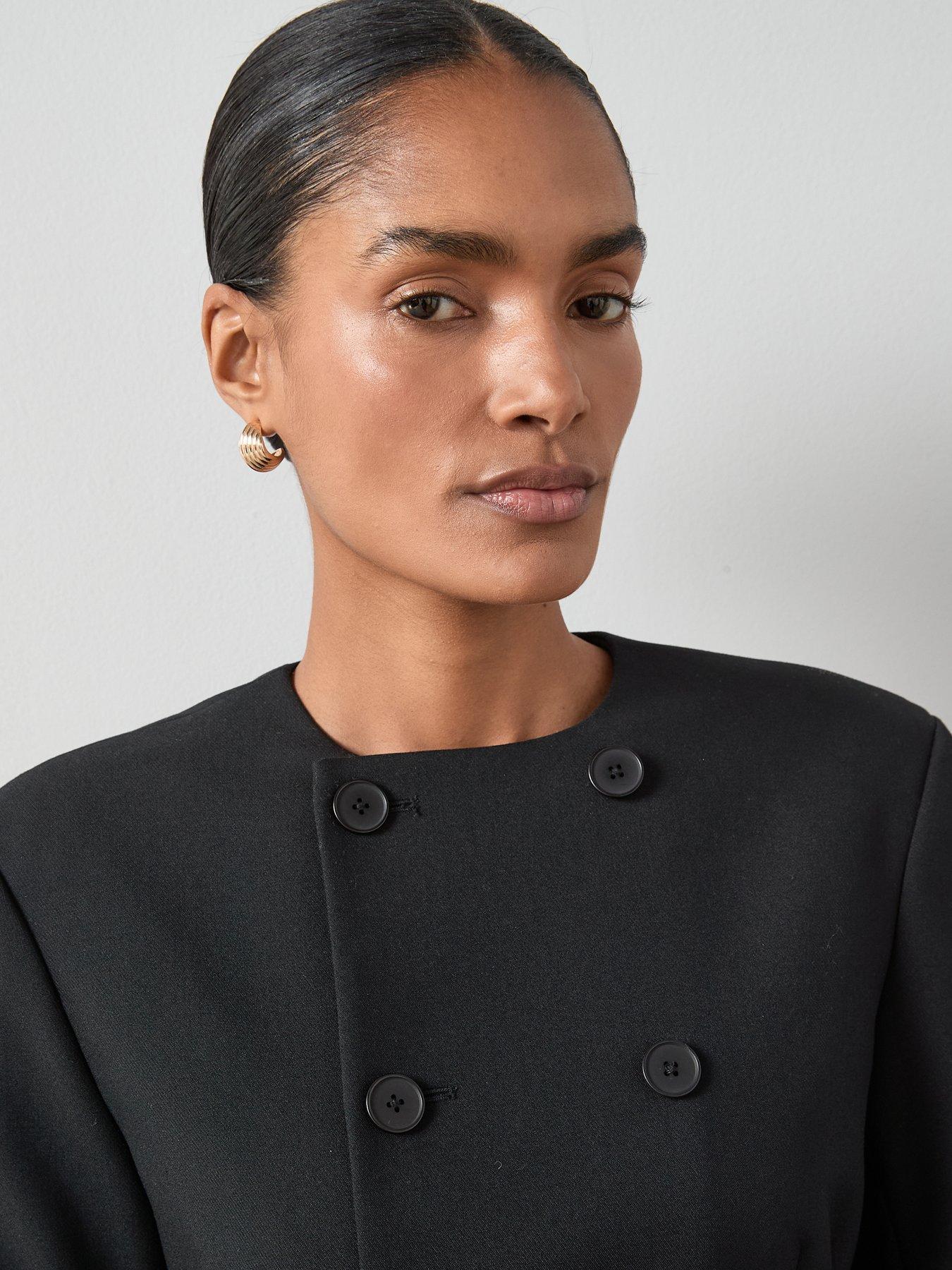 Image 4 of 7 of The Very Collection Structured Round Neck Double Breasted Blazer - Black