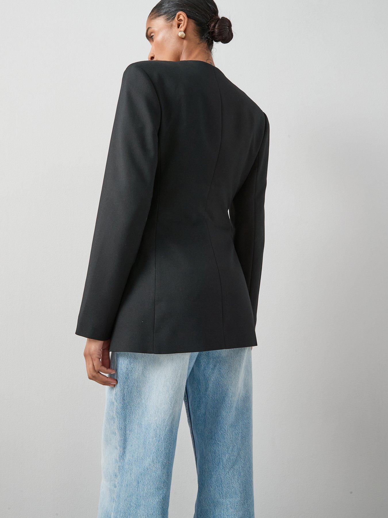 Image 5 of 7 of The Very Collection Structured Round Neck Double Breasted Blazer - Black