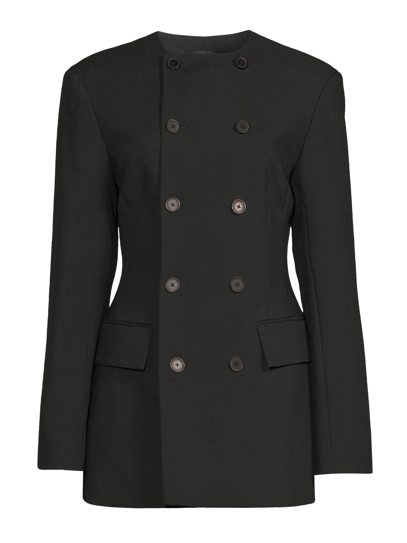 Image 7 of 7 of The Very Collection Structured Round Neck Double Breasted Blazer - Black