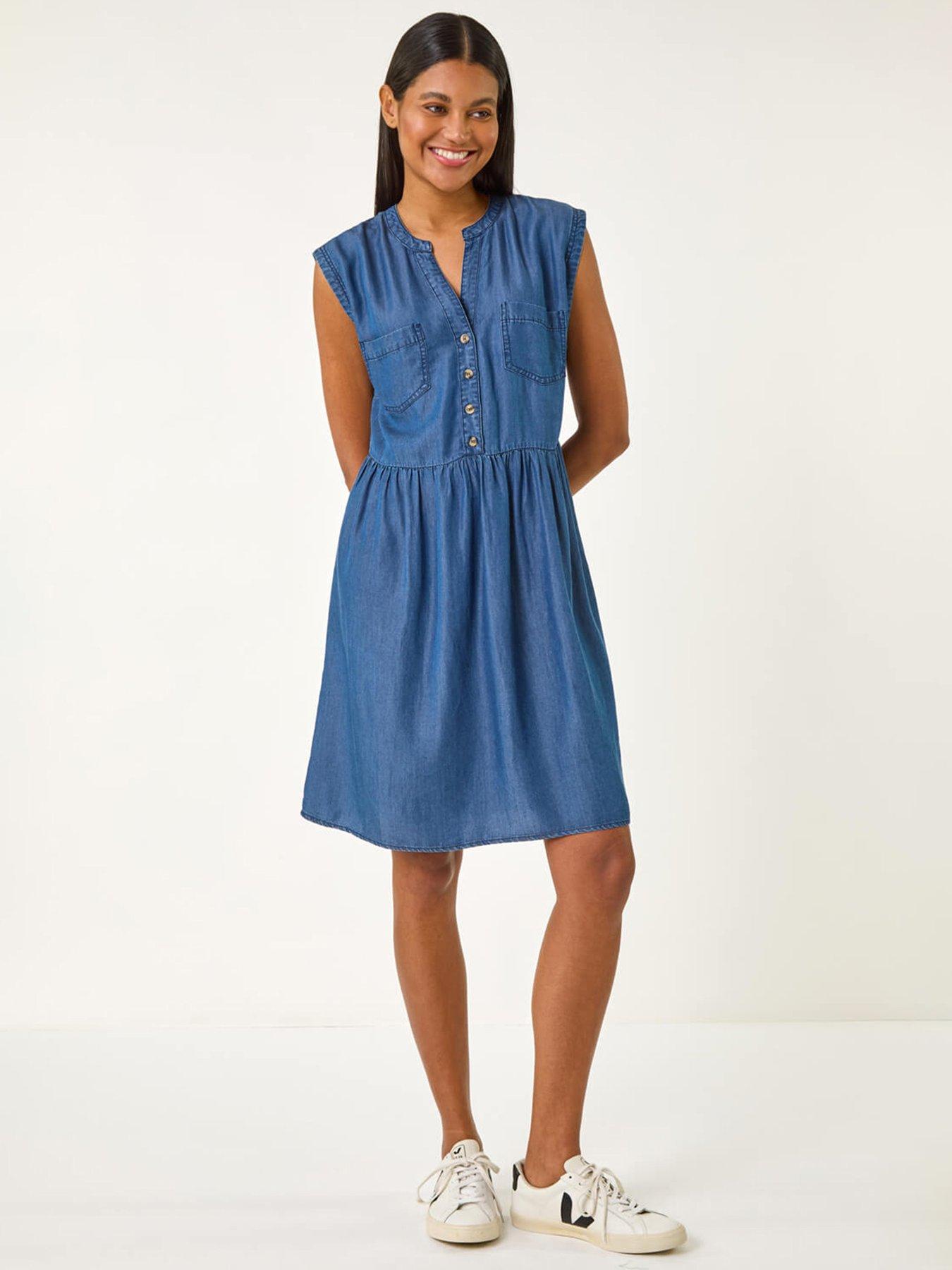 roman-denim-button-detail-gathered-dress