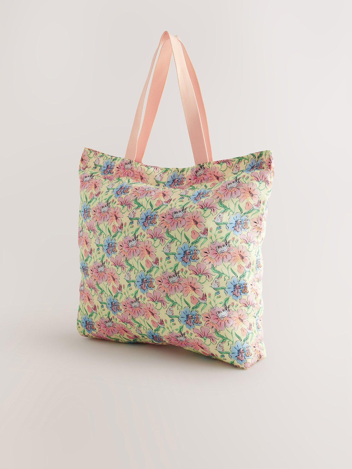 undefined Yellow Bunnies Floral Print Large Foldaway Tote Bag