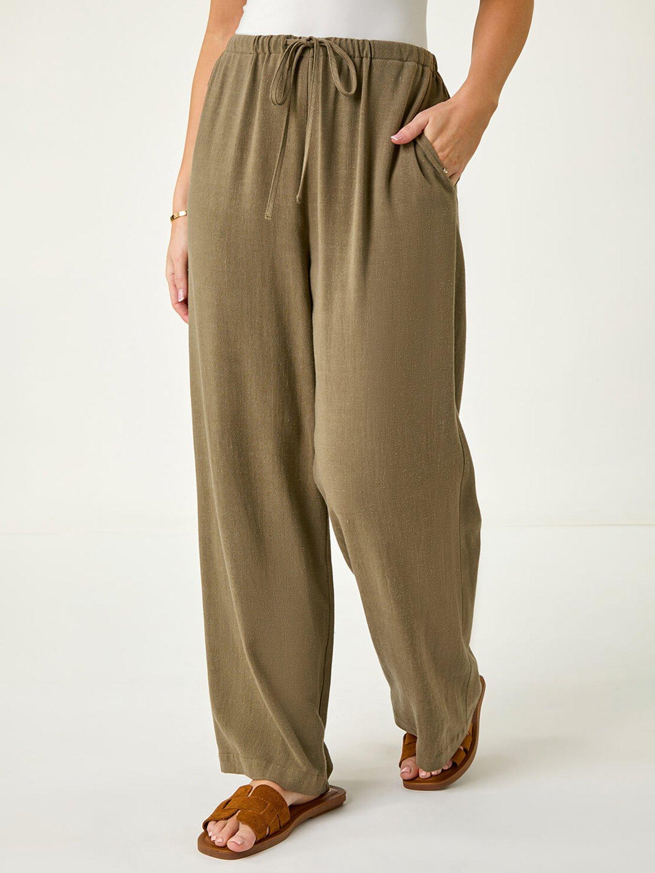 undefined Petite Linen Mix Wide Leg Trouser