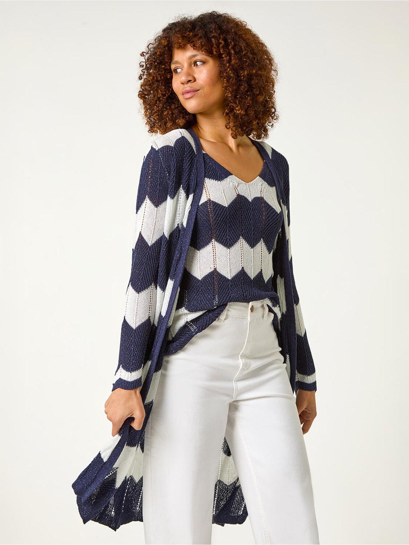 roman-chevron-stripe-shimmer-longline-cardigan-navy