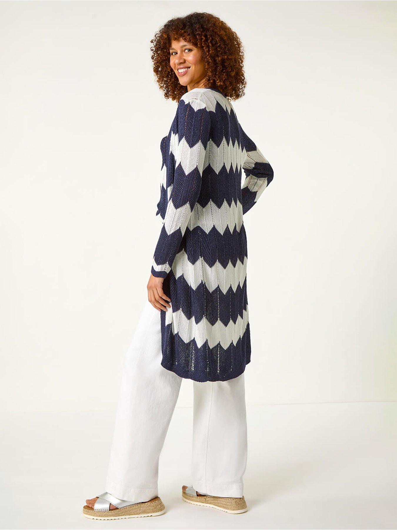 image of roman-chevron-stripe-shimmer-longline-cardigan-navy