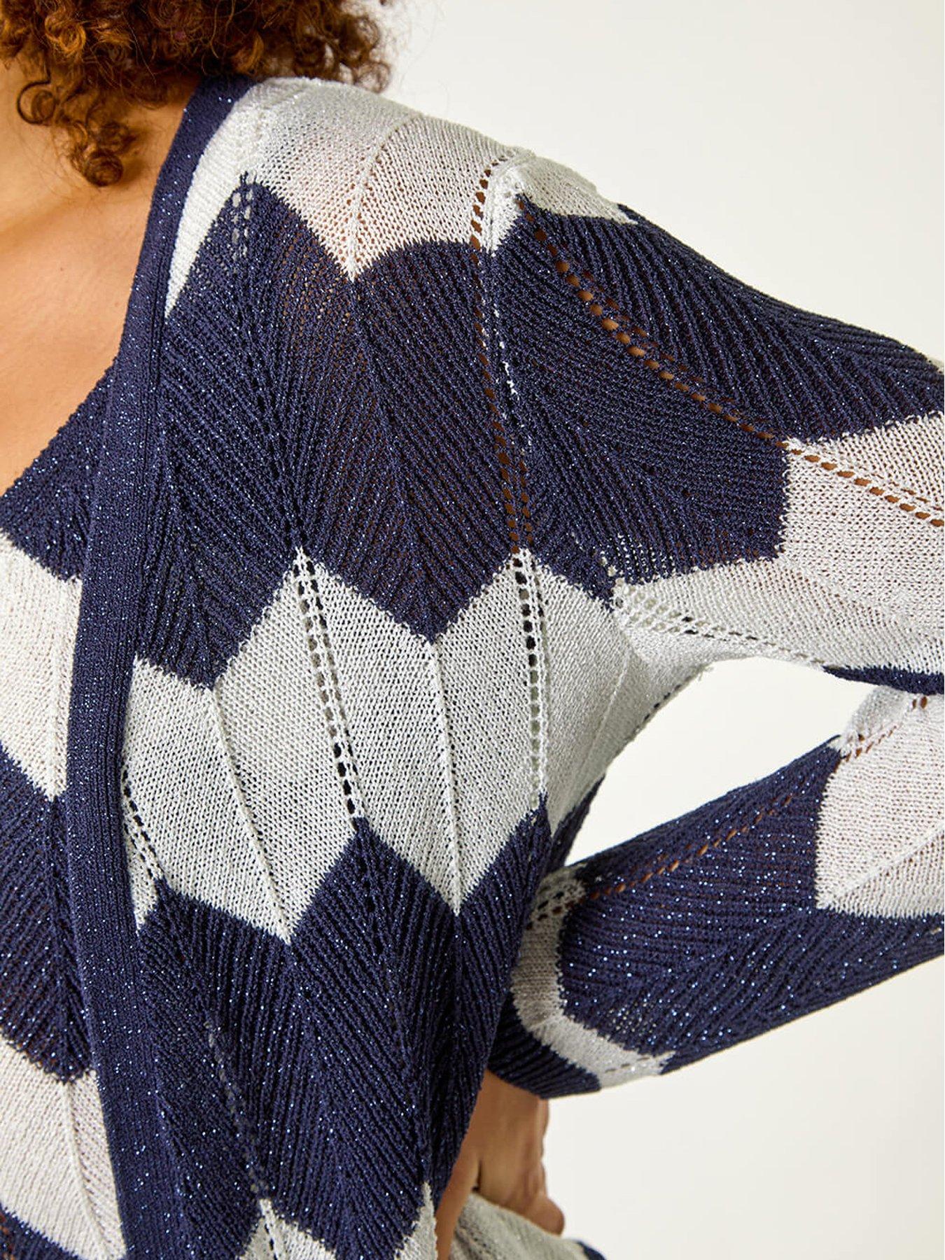  image of roman-chevron-stripe-shimmer-longline-cardigan-navy