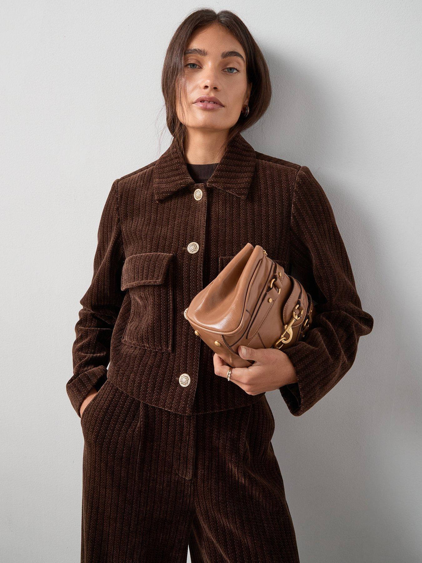 undefined Cord Structured Cropped Blazer - Brown