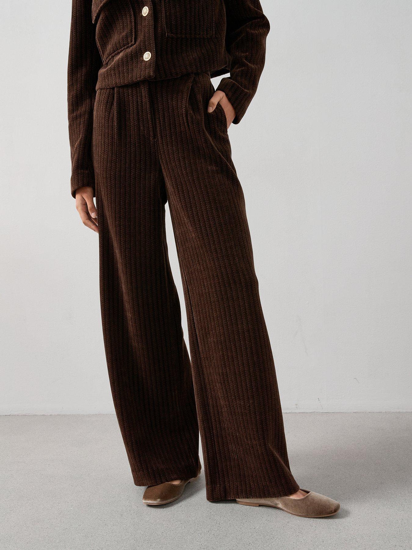 undefined Cord Structured Wide Leg Trousers - Brown