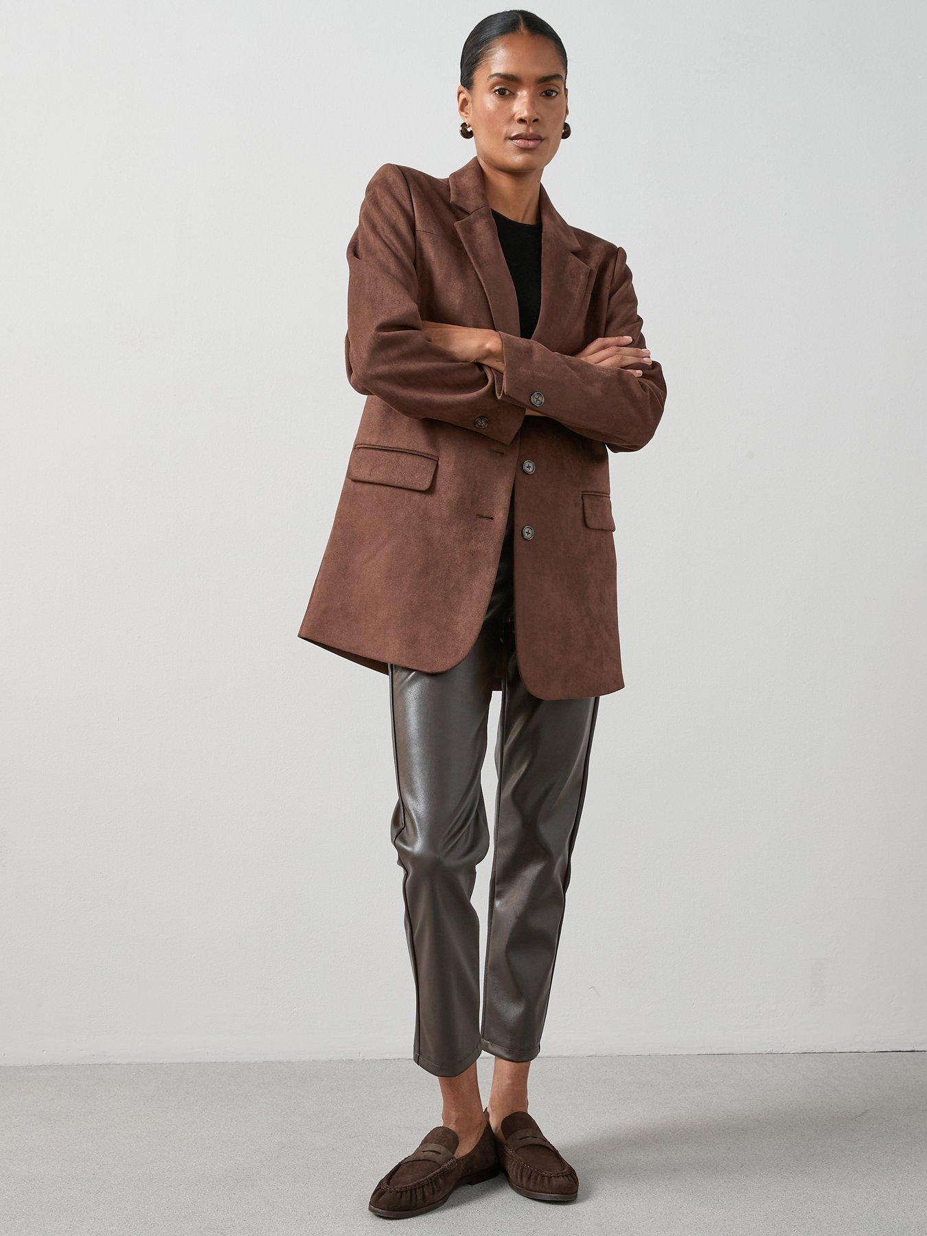 undefined Relax Oversized Faux Suede Blazer - Brown