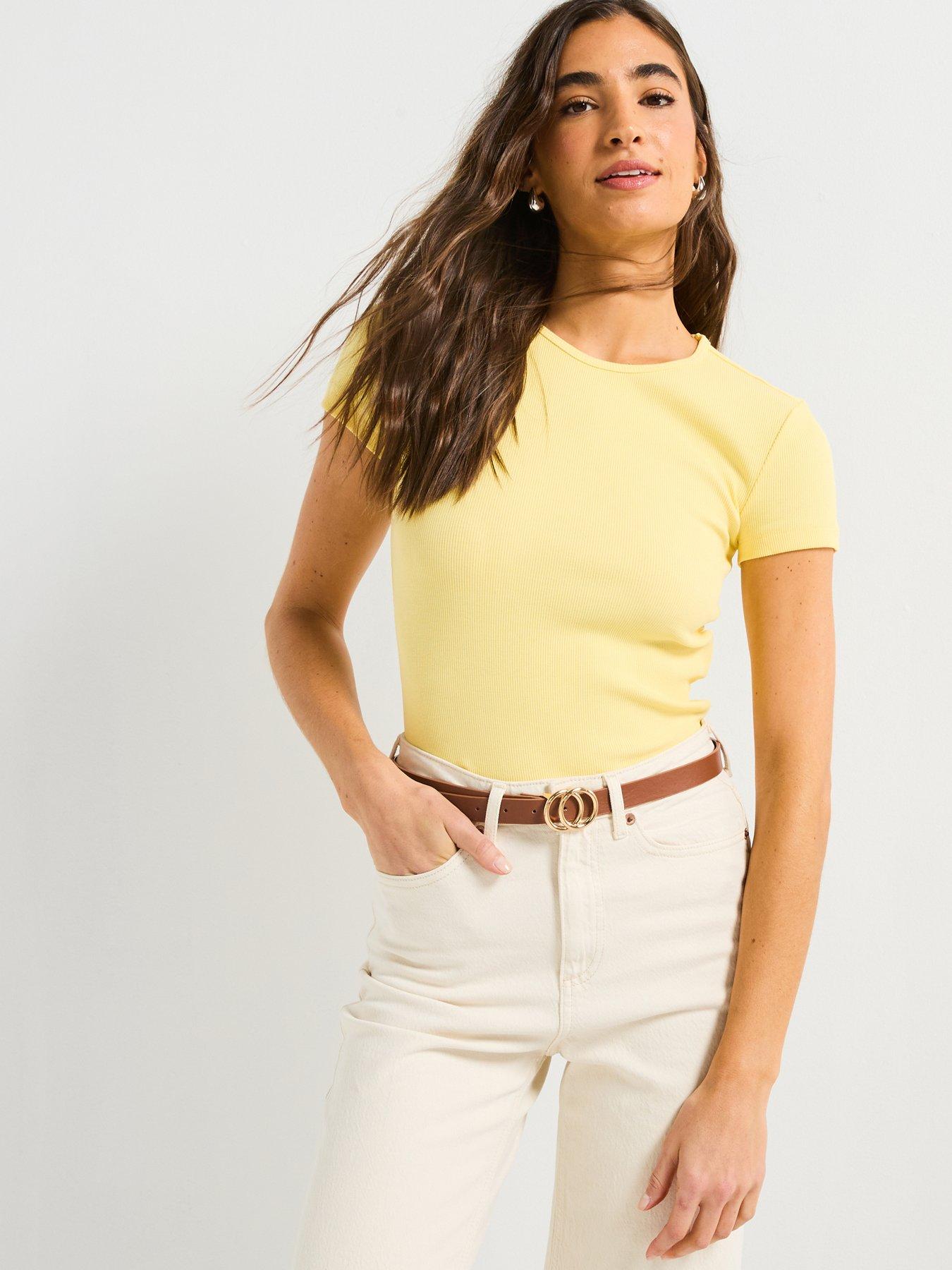  image of vero-moda-chloe-short-sleeve-top-yellow