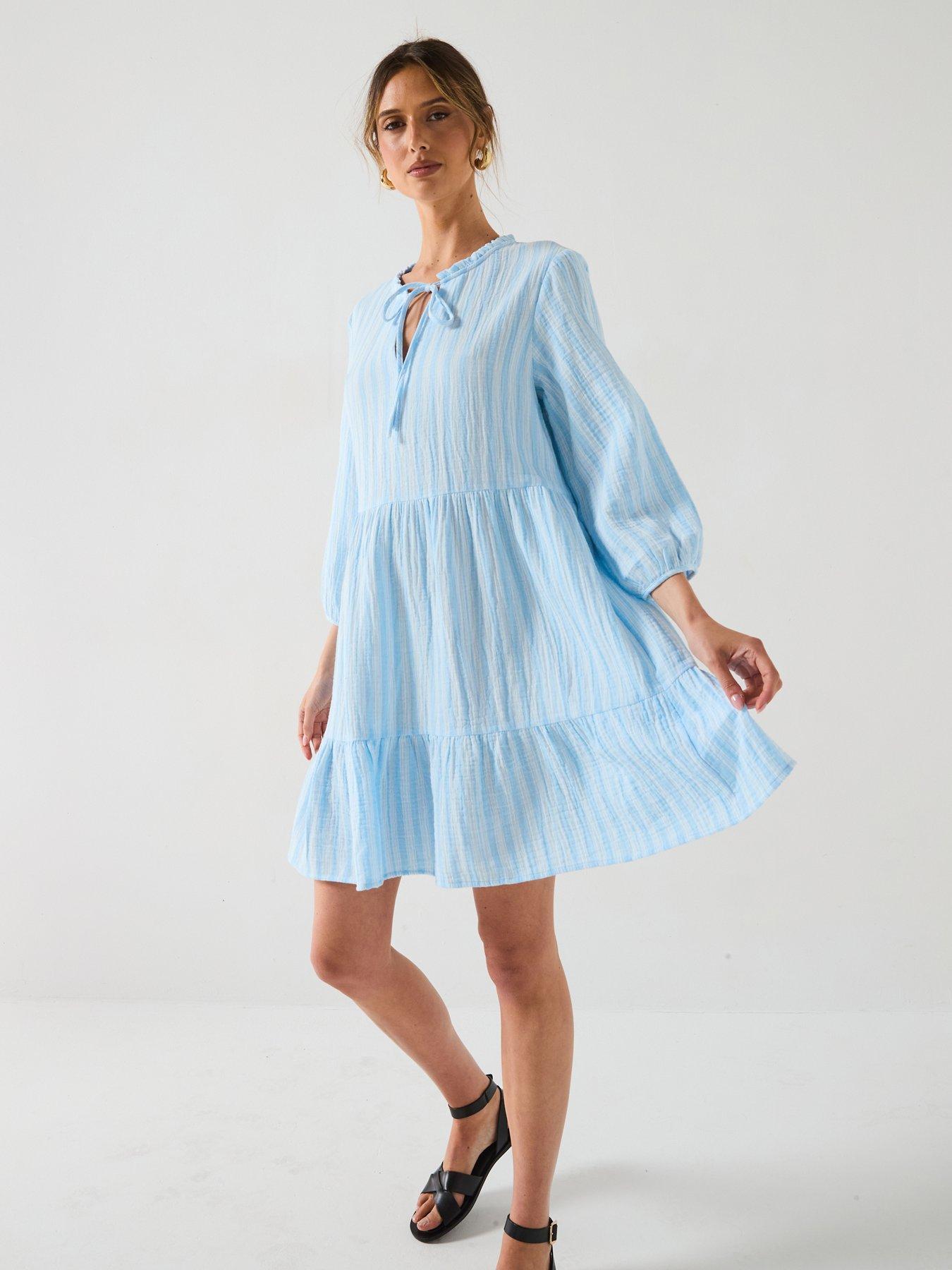 Vero Moda Nanna 3/4 Woven Dress - Blue | Littlewoods