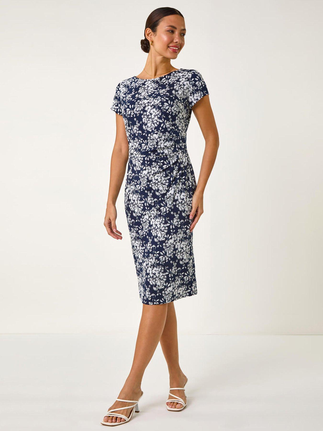 roman-floral-print-pleat-detail-shift-dress-navy
