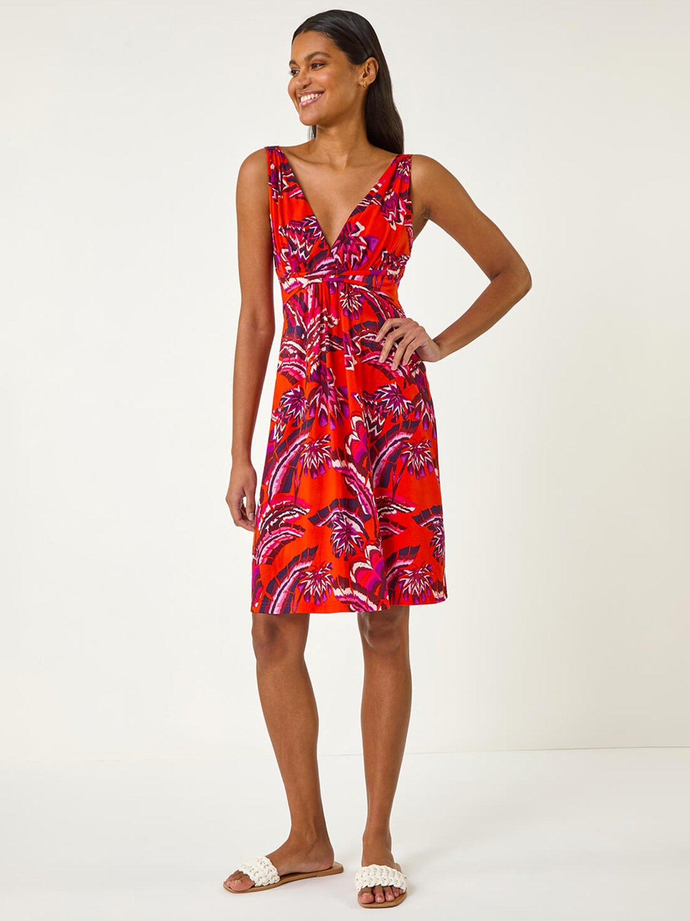 undefined Abstract Print V-neck Stretch Dress
