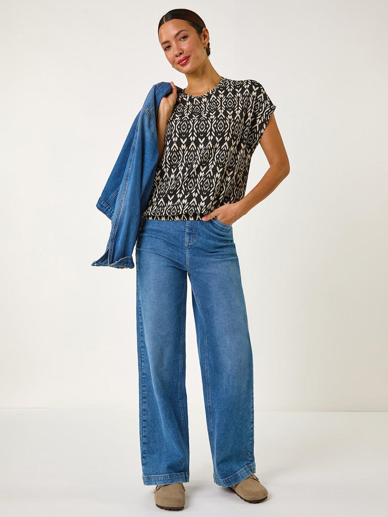 Image 4 of 5 of Roman Geometric Ikat Print Bubble Hem Top