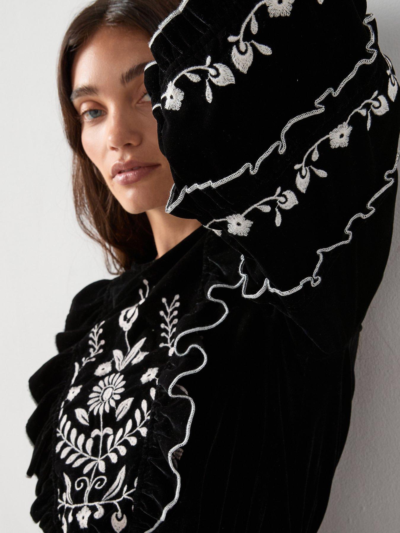 Image 5 of 7 of The Very Collection Velvet Embroidered Blouse - Black