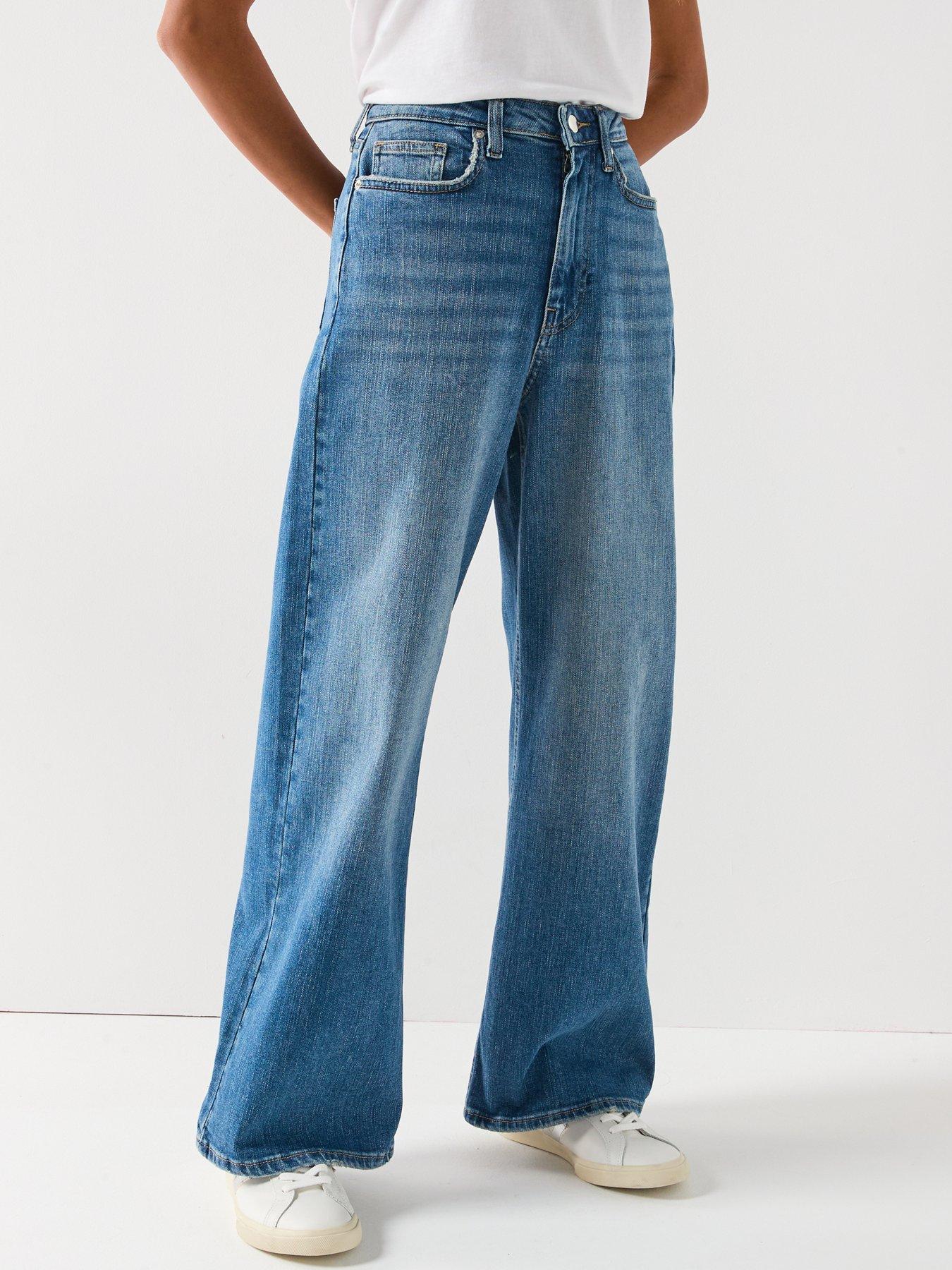 undefined High Waist Wide Leg Jeans - Mid Wash