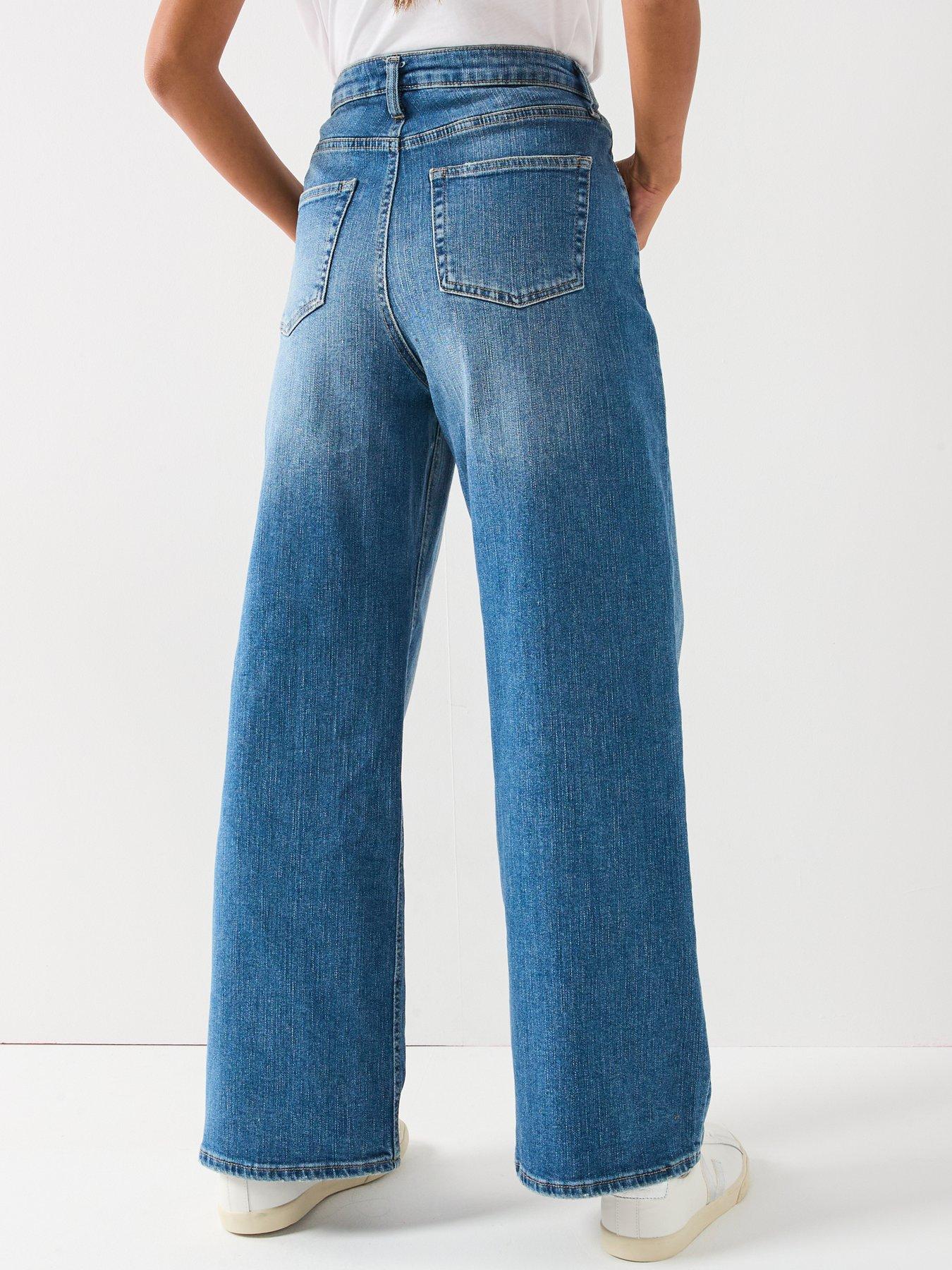 Image 2 of 6 of V by Very High Waist Wide Leg Jeans - Mid Wash