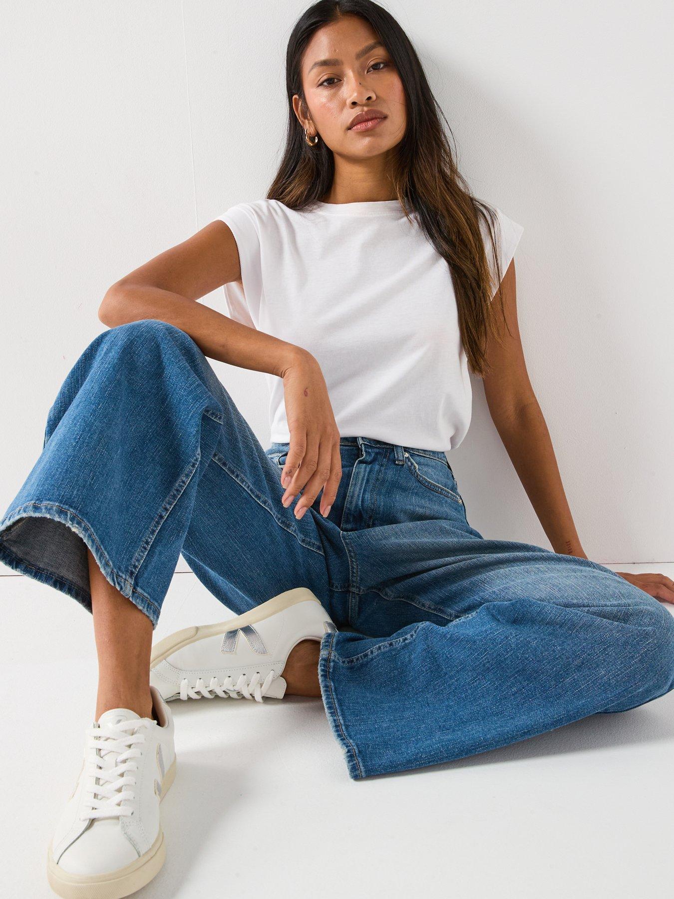 Image 4 of 6 of V by Very High Waist Wide Leg Jeans - Mid Wash