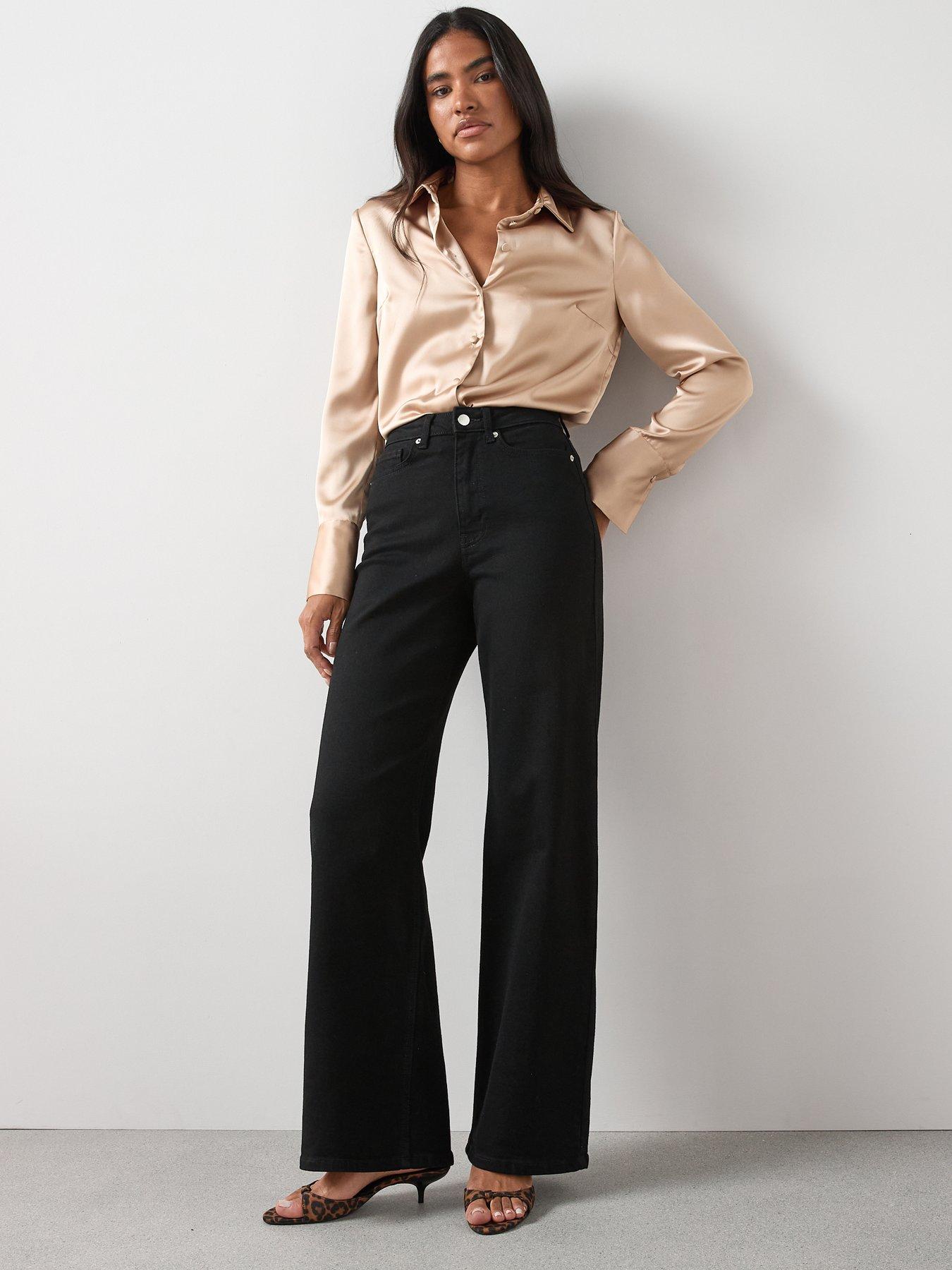 Image 3 of 7 of The Very Collection High Waist Wide Leg Jeans - Black
