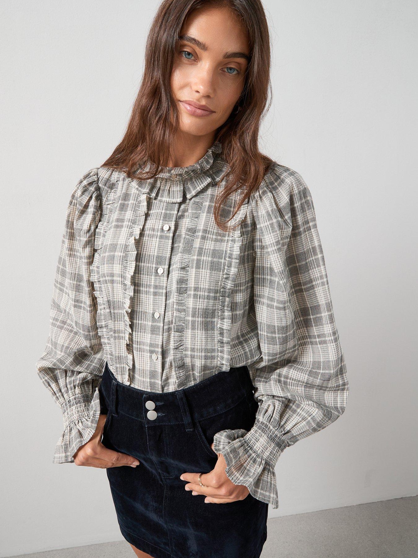 Image 1 of 7 of The Very Collection Checked Frill Detail Shirt - Print