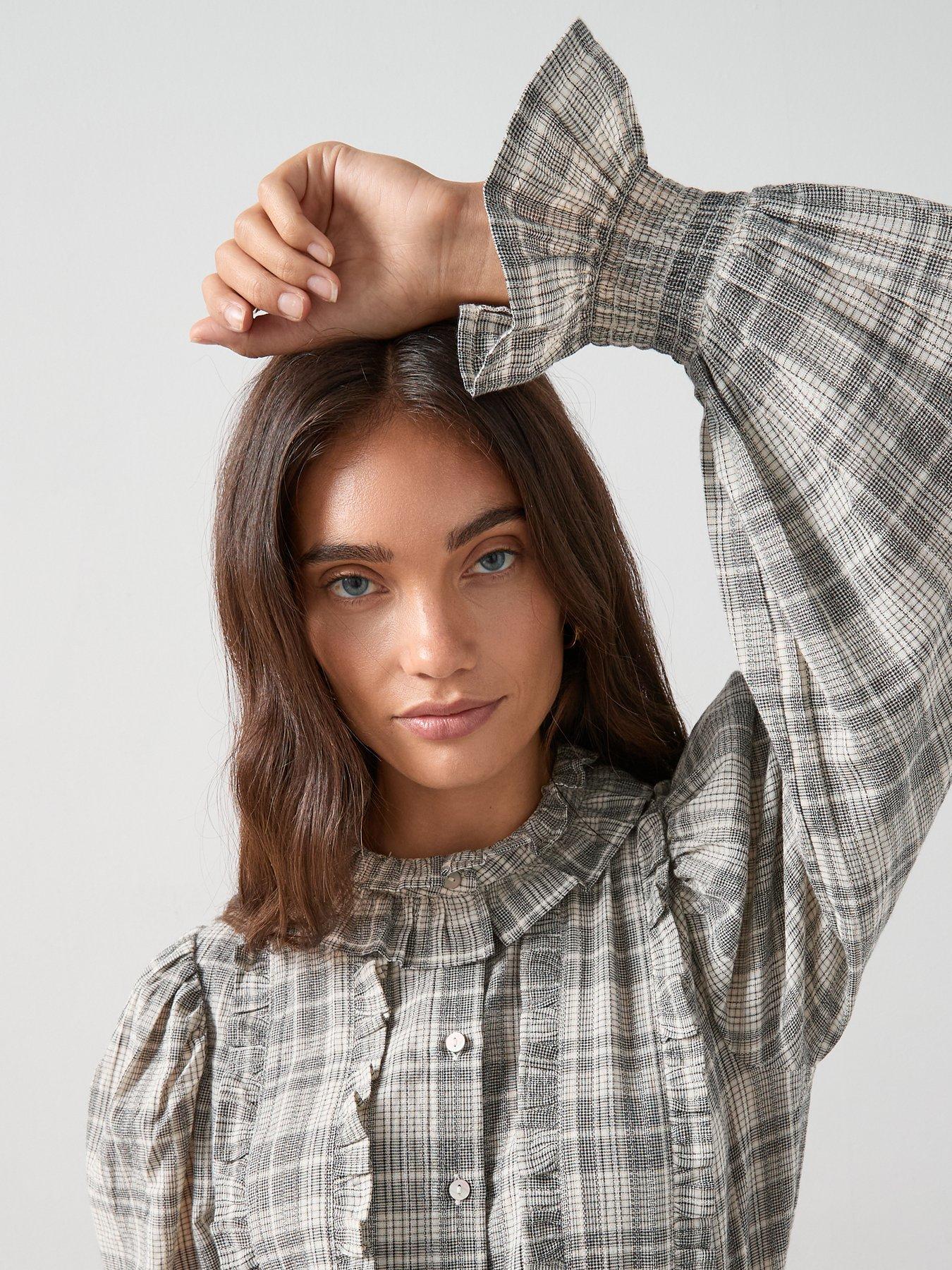 Image 4 of 7 of The Very Collection Checked Frill Detail Shirt - Print