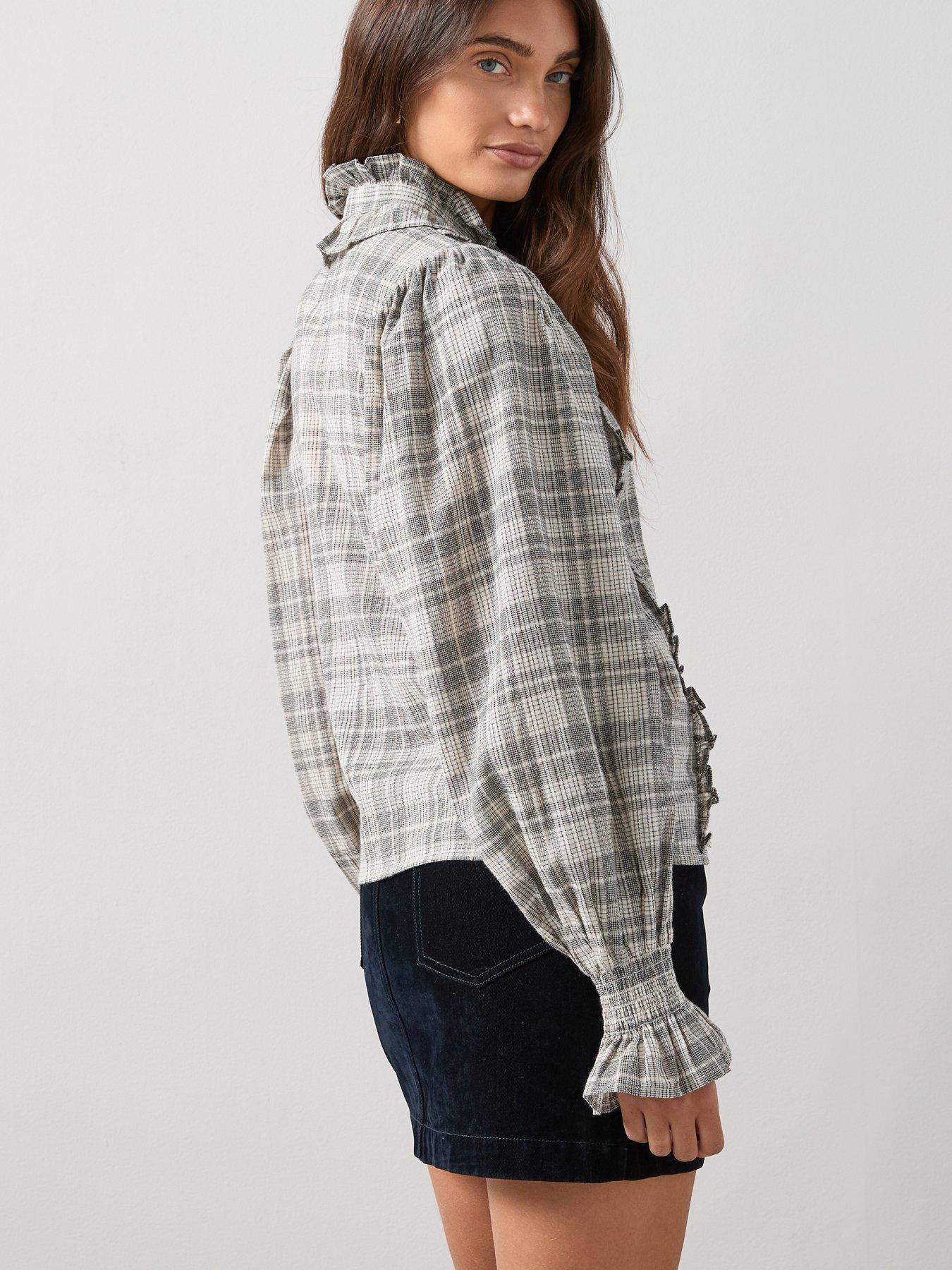 Image 6 of 7 of The Very Collection Checked Frill Detail Shirt - Print
