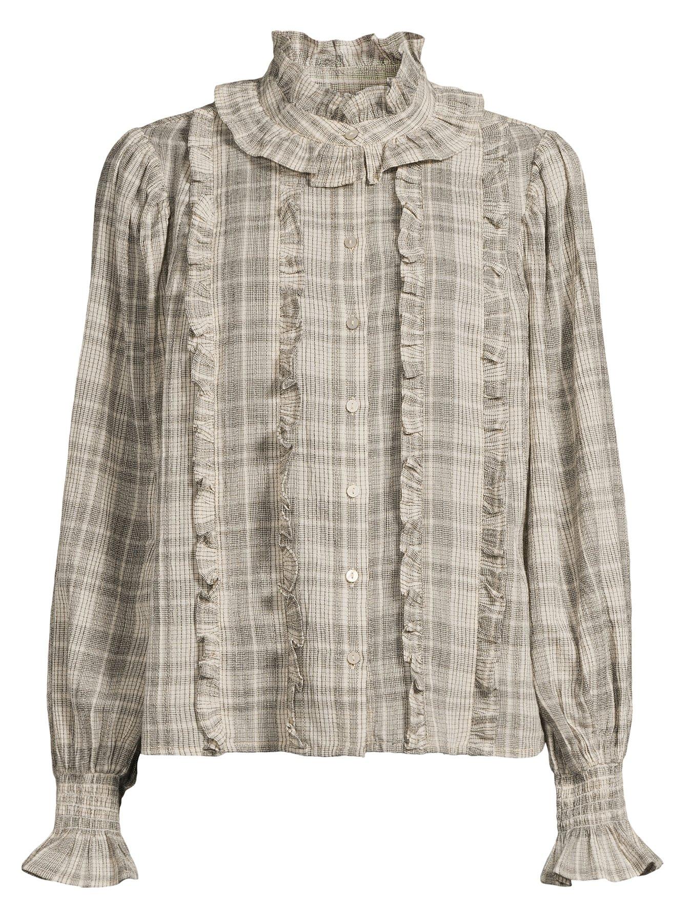 Image 7 of 7 of The Very Collection Checked Frill Detail Shirt - Print