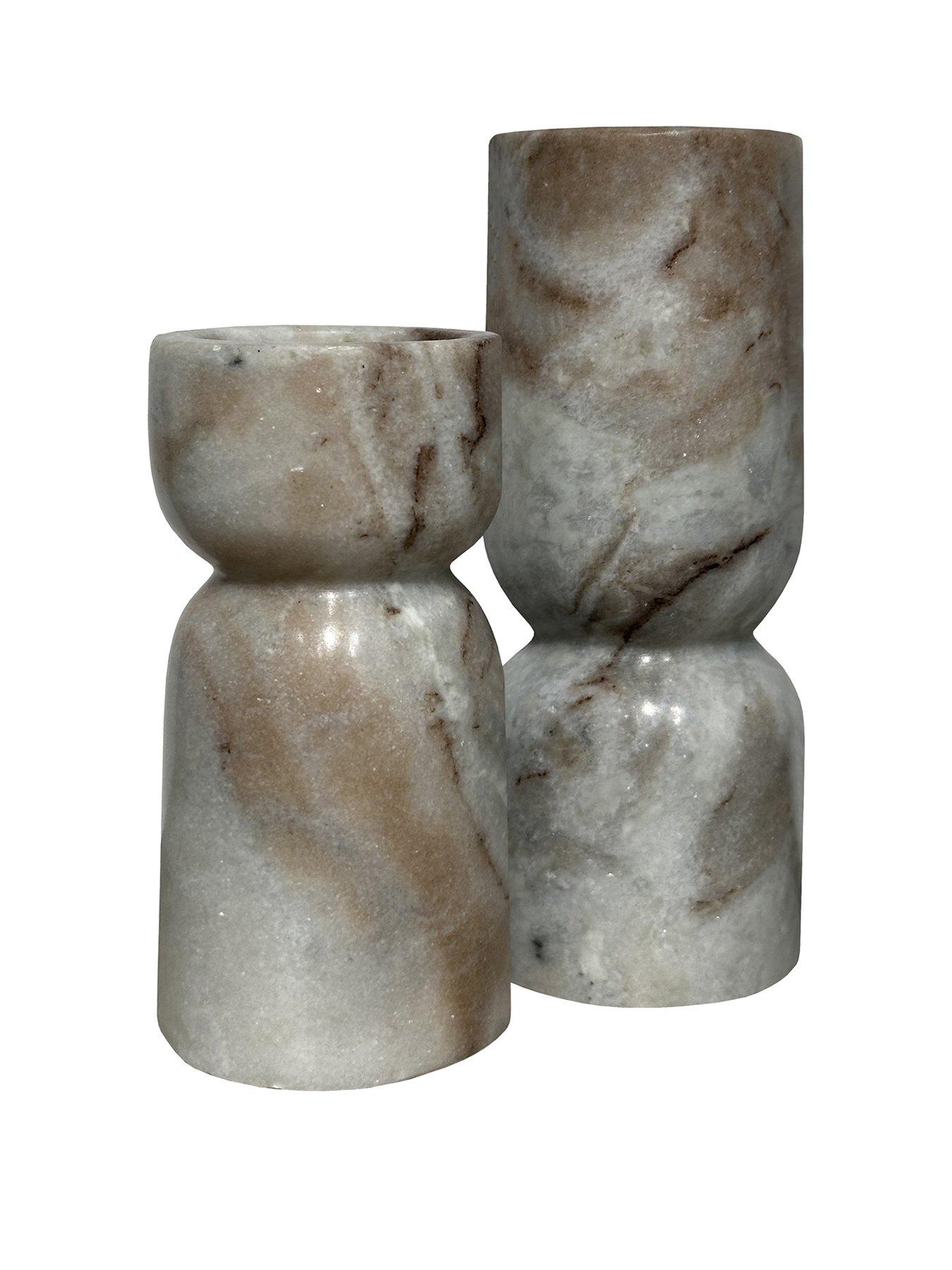 Image 1 of 1 of Gallery Taraza Marble Candlesticks Sandstone Set Of 2