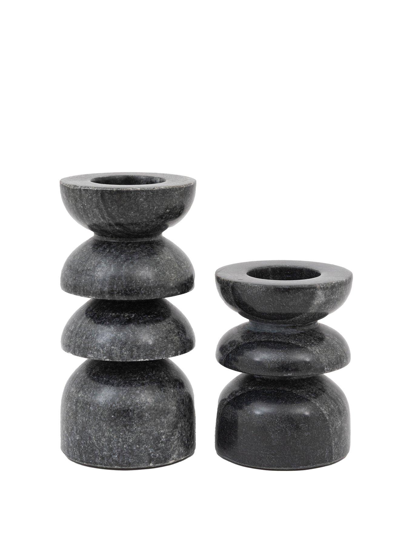 Image 2 of 6 of Gallery Direct Azuaga Marble Candlestick Grey Set Of 2