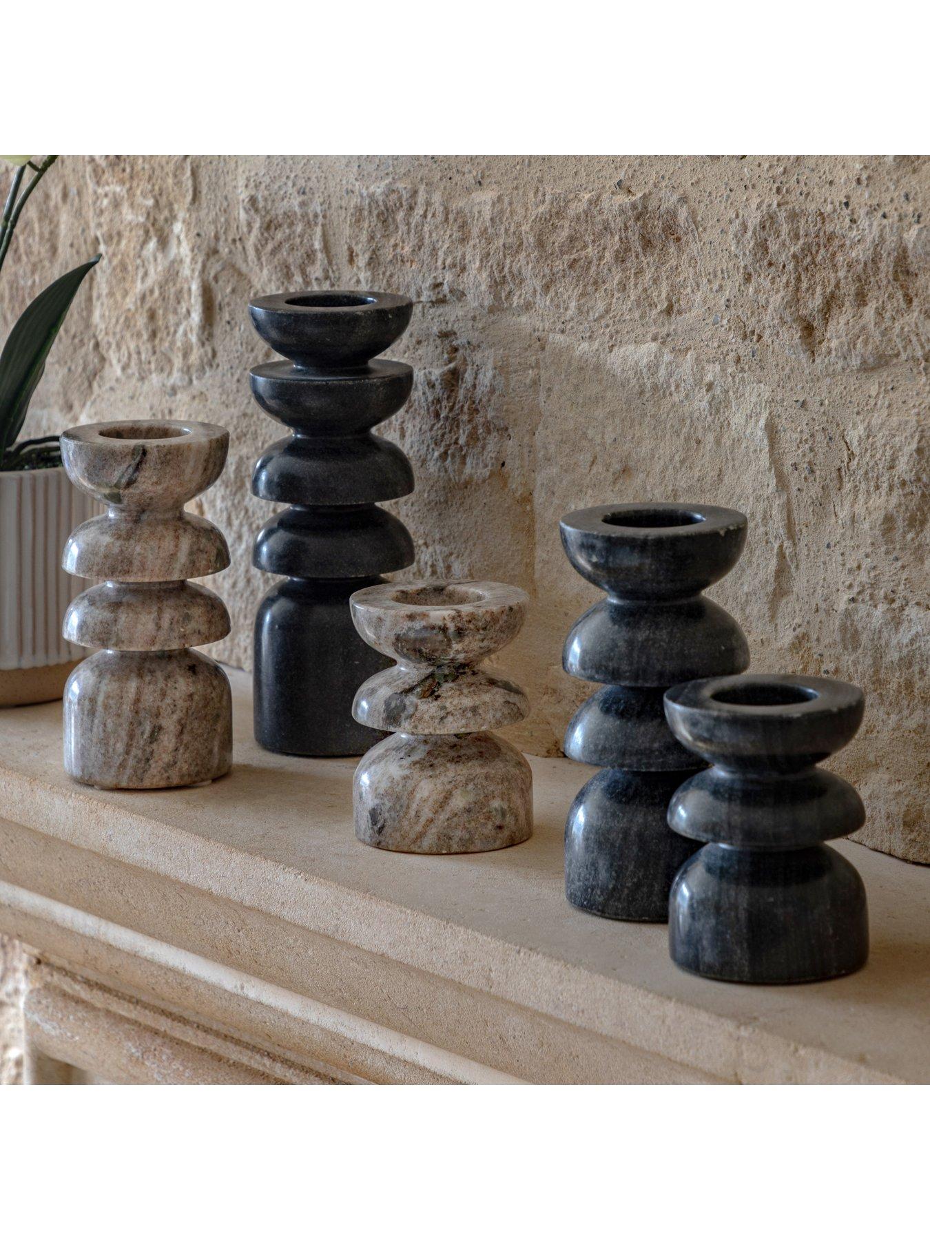 Image 3 of 6 of Gallery Direct Azuaga Marble Candlestick Grey Set Of 2