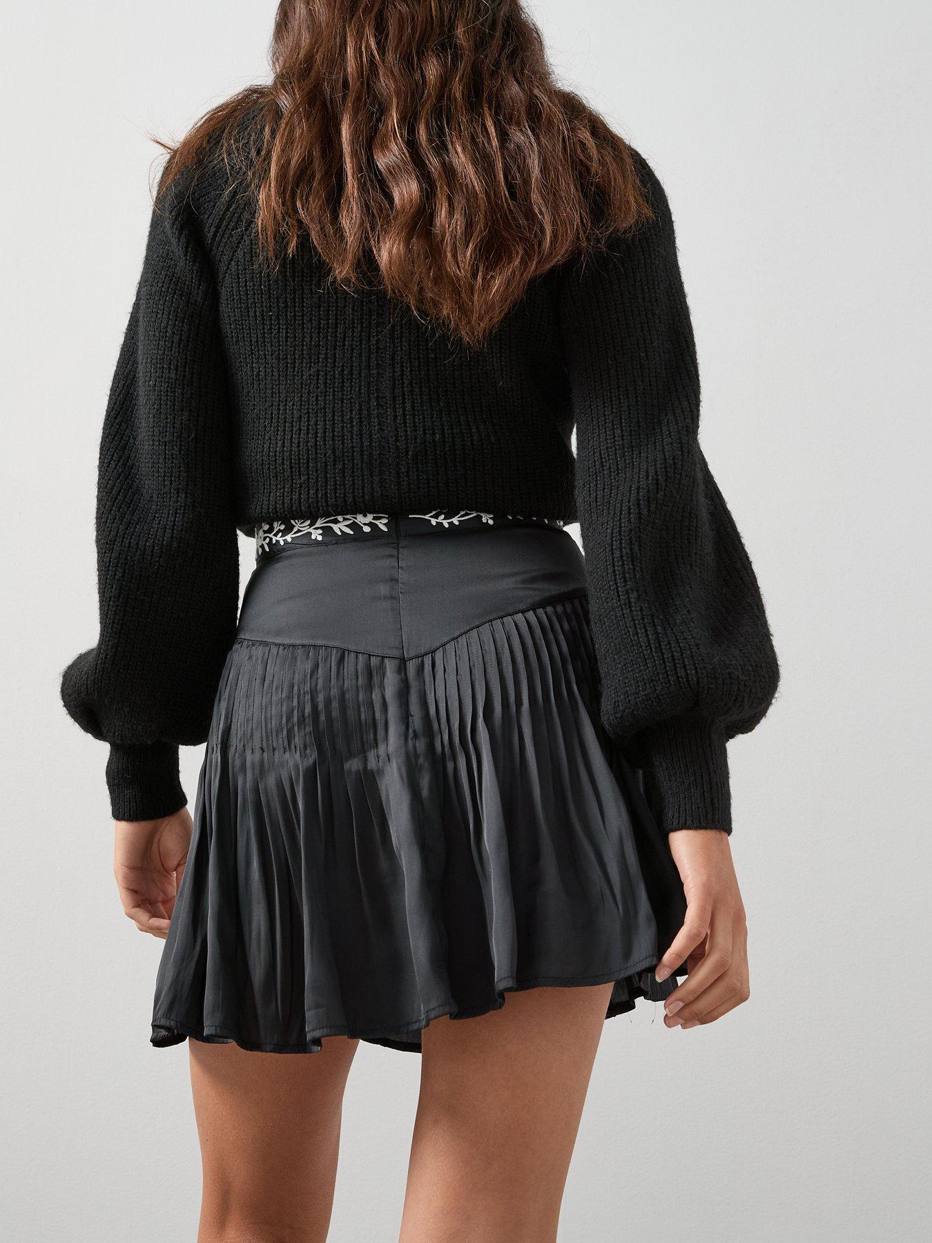 Image 2 of 7 of The Very Collection Pleated Embroidered Skater Skirt - Black