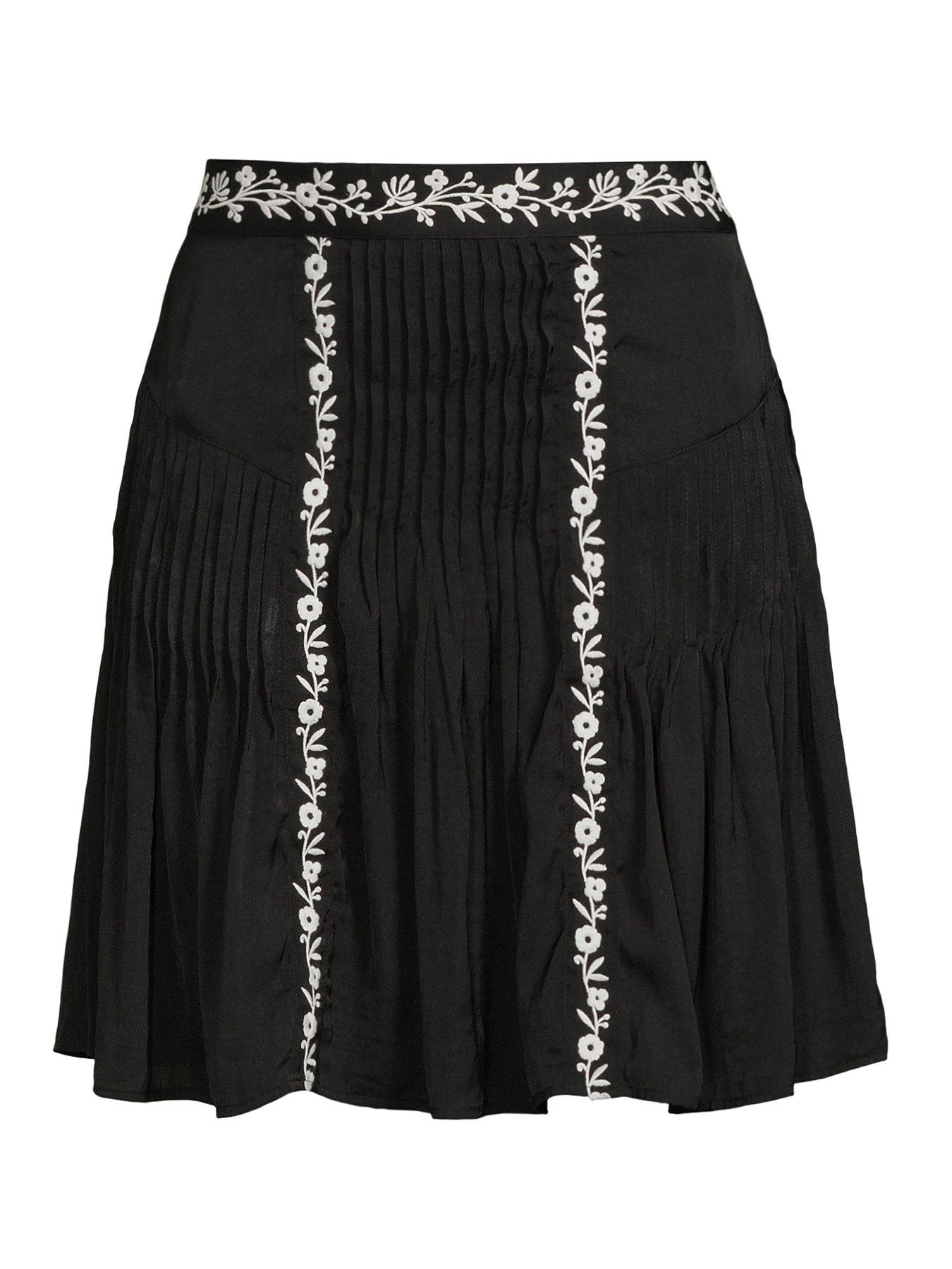 Image 7 of 7 of The Very Collection Pleated Embroidered Skater Skirt - Black