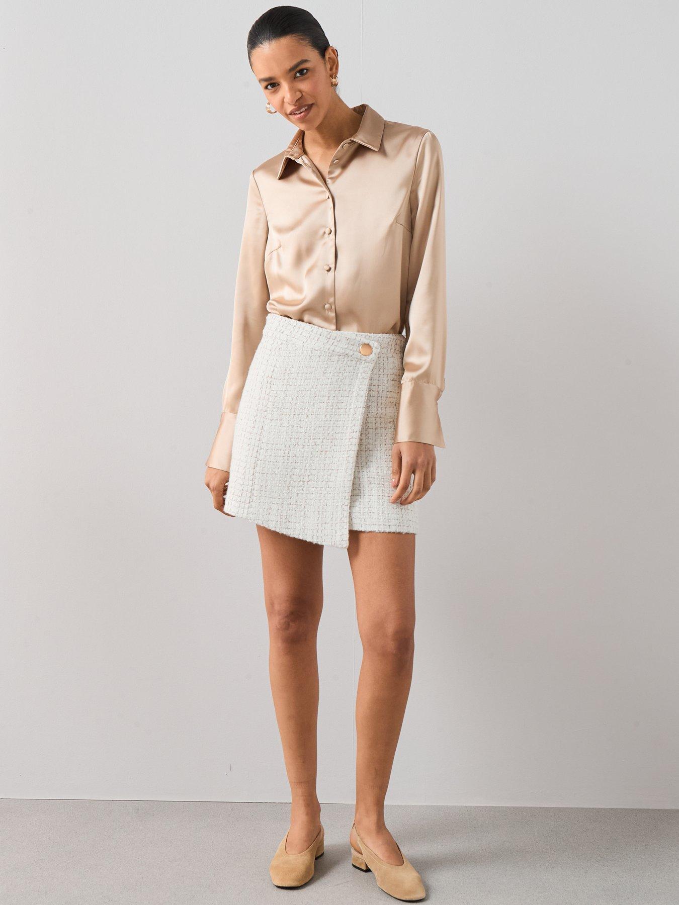Image 3 of 6 of The Very Collection Faux Wool Tailored Mini Skirt - Cream