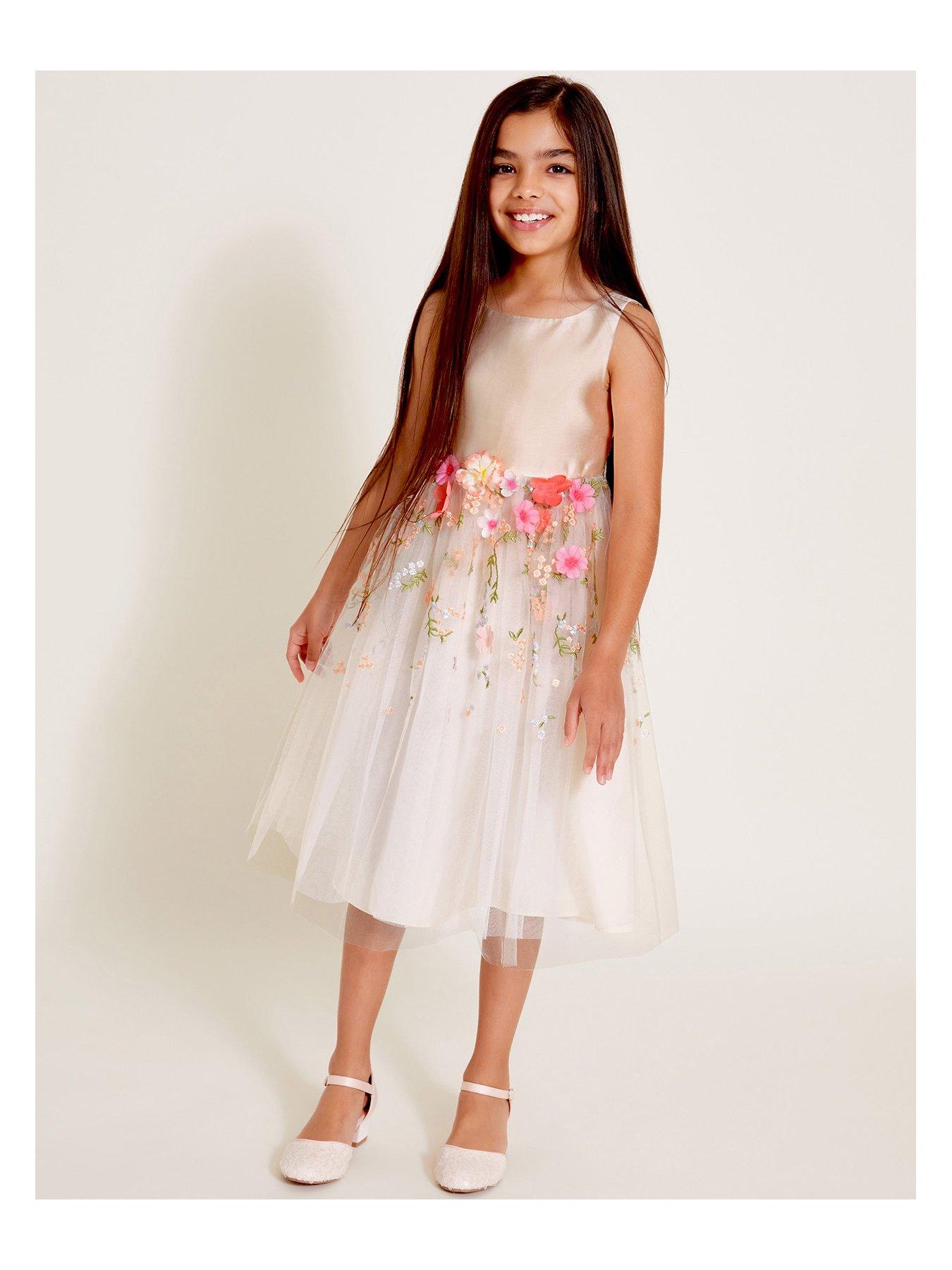 undefined Girls Maggie 3d Floral Dress - Light Cream