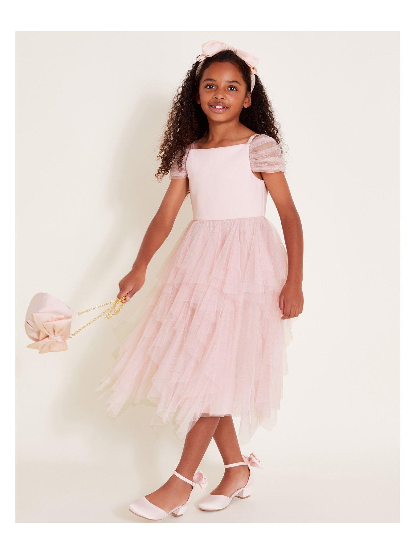 undefined Girls Scarlett Bardot Tulle Ruffle Dress - Pink