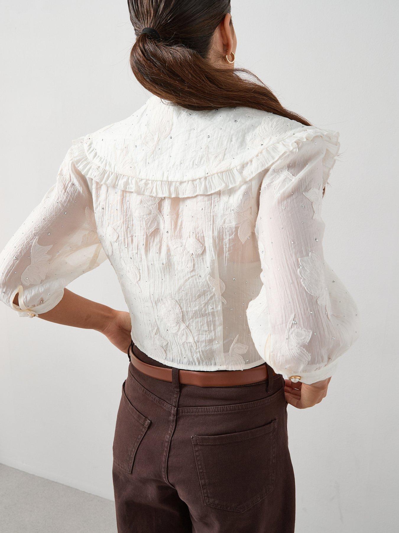 Image 2 of 7 of The Very Collection Embellished Peter Pan Collar Applique Tie Blouse - Cream&nbsp;